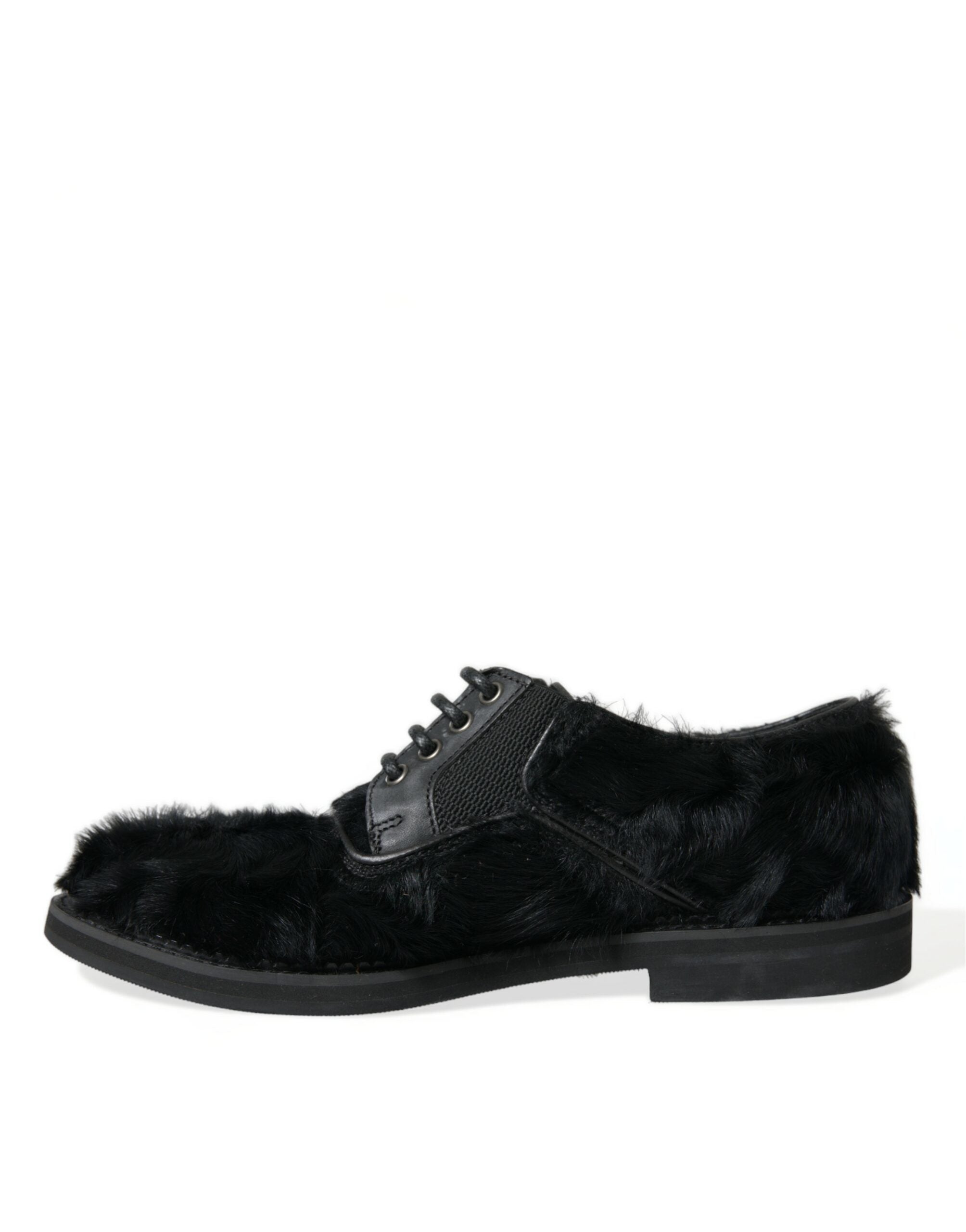 Dolce & Gabbana Elegant Black Fur Derby Dress Shoes for Men's Men