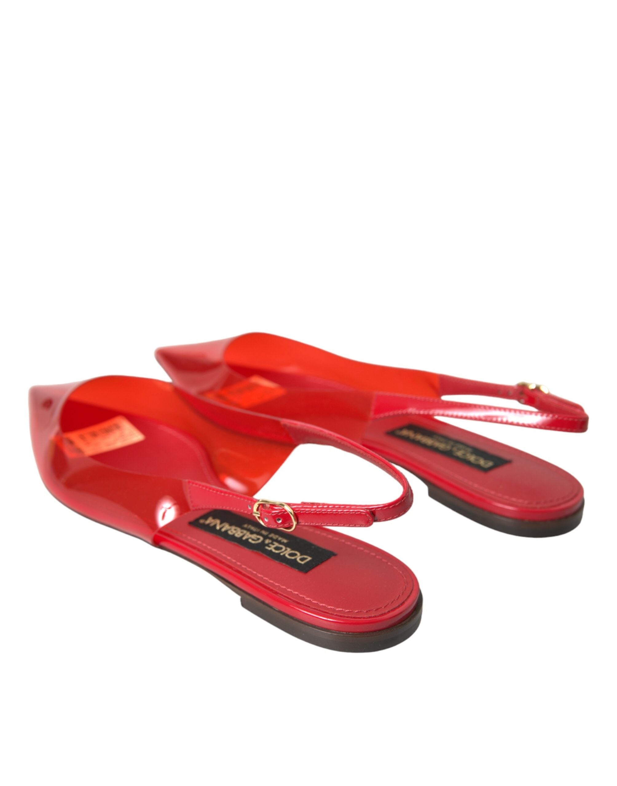 Dolce & Gabbana Red PVC Slingback Clear Flats Sandals Women's Shoes