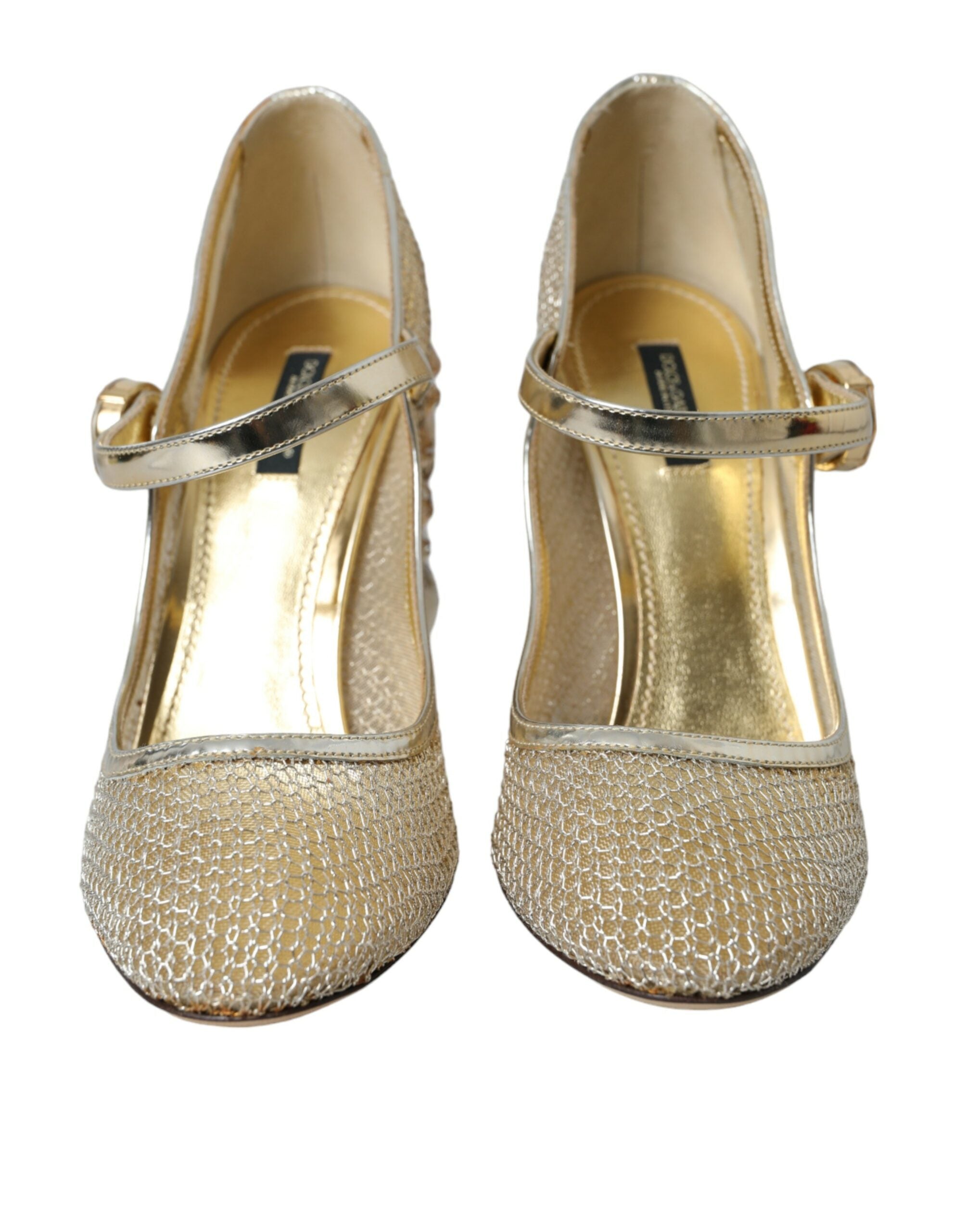 Dolce & Gabbana Gold Mesh Crystal Mary Jane Pumps Heels Women's Shoes