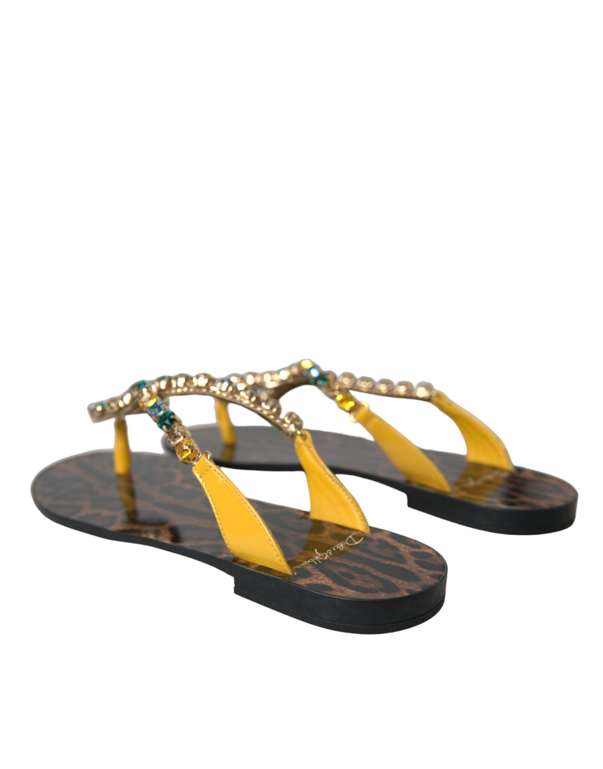 Dolce & Gabbana Mustard Crystal Calf Leather Beachwear Women's Shoes