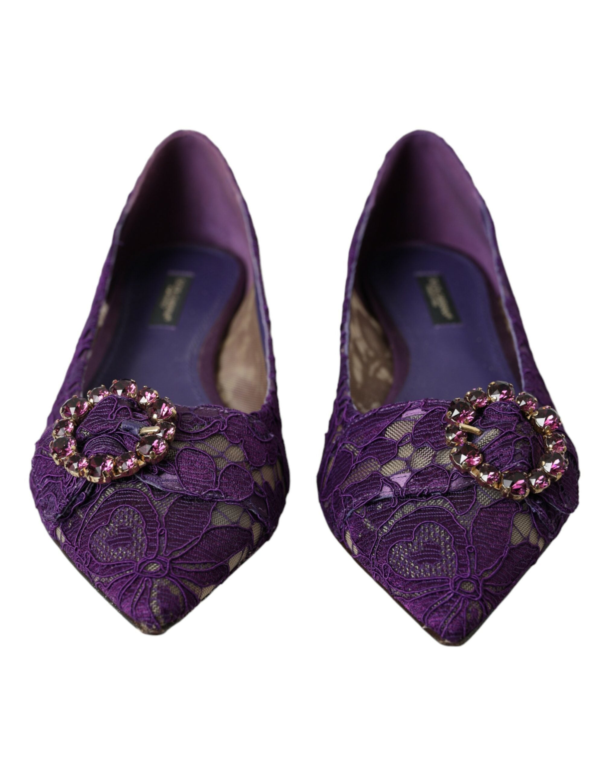 Dolce & Gabbana Purple Taormina Lace Crystal Loafers Women's Shoes