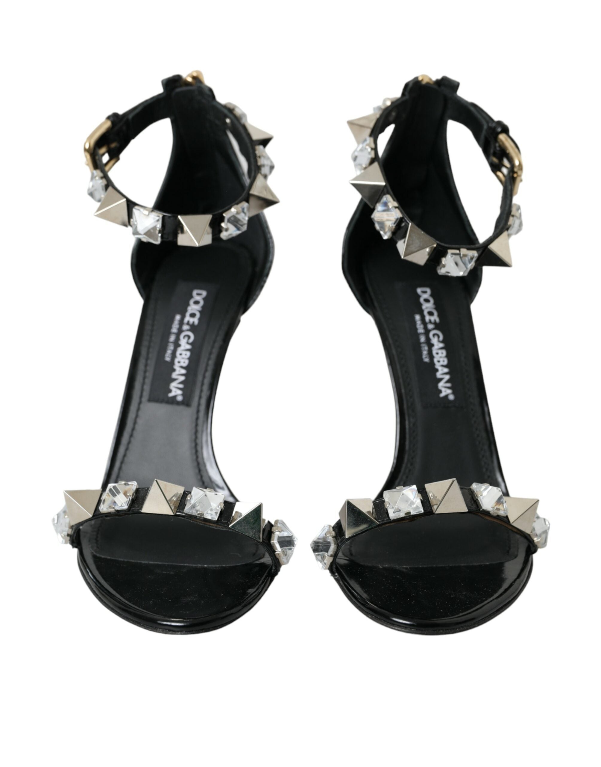 Dolce & Gabbana Black Crystals Sandals Ankle Strap Women's Shoes