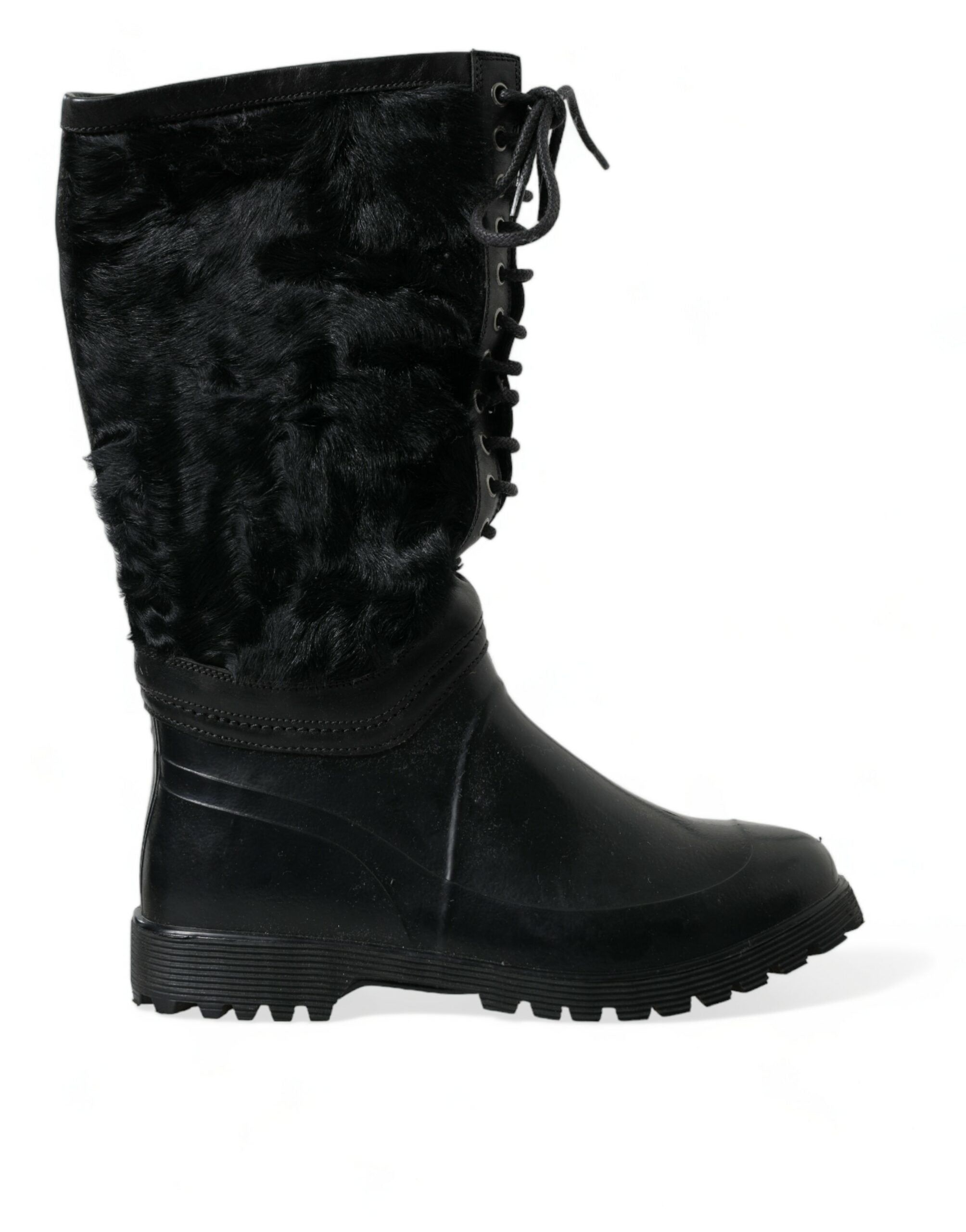 Dolce & Gabbana Sleek Black Shearling Mid Calf Men's Boots