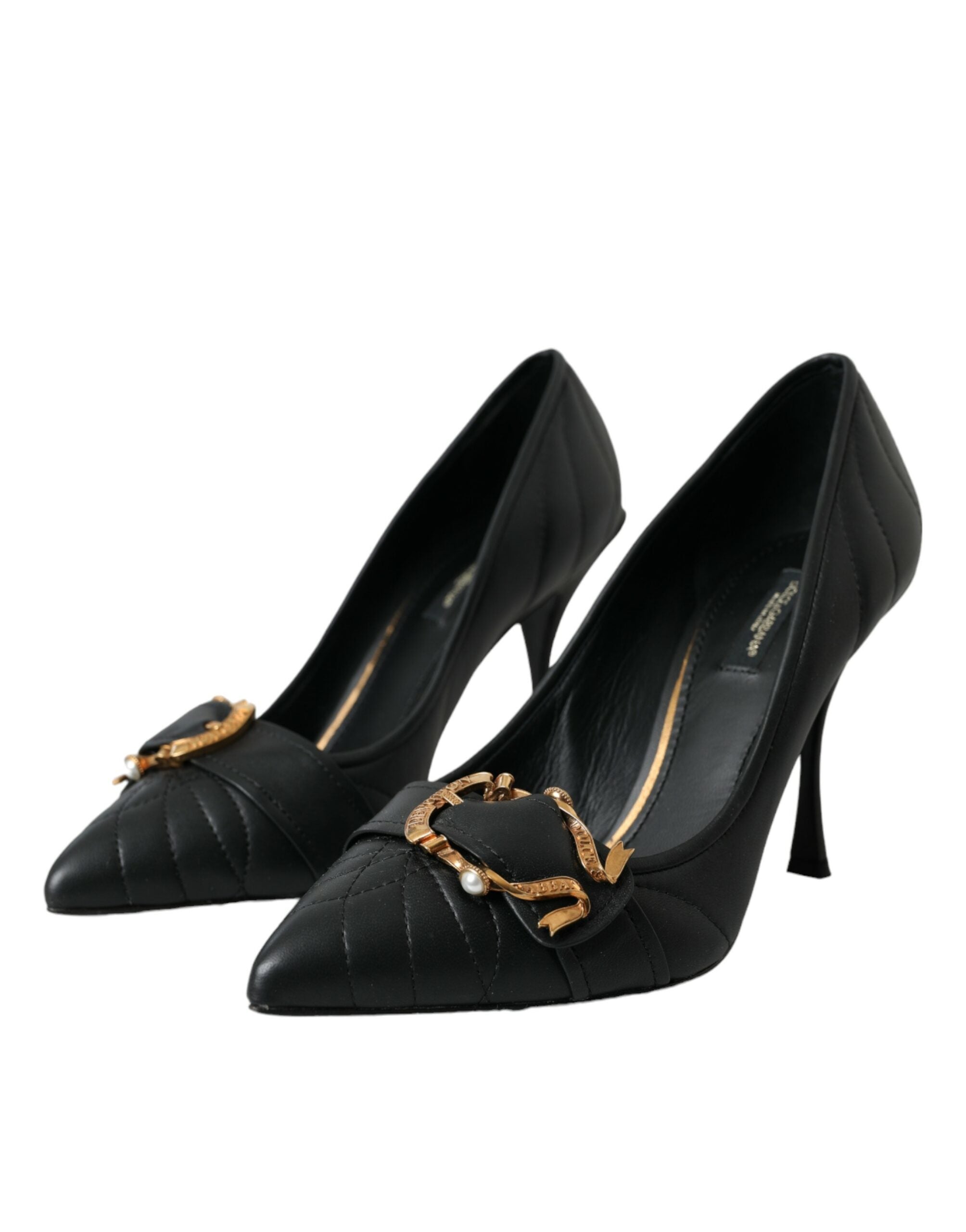 Dolce & Gabbana Black Devotion Leather Heels Pumps Women's Shoes