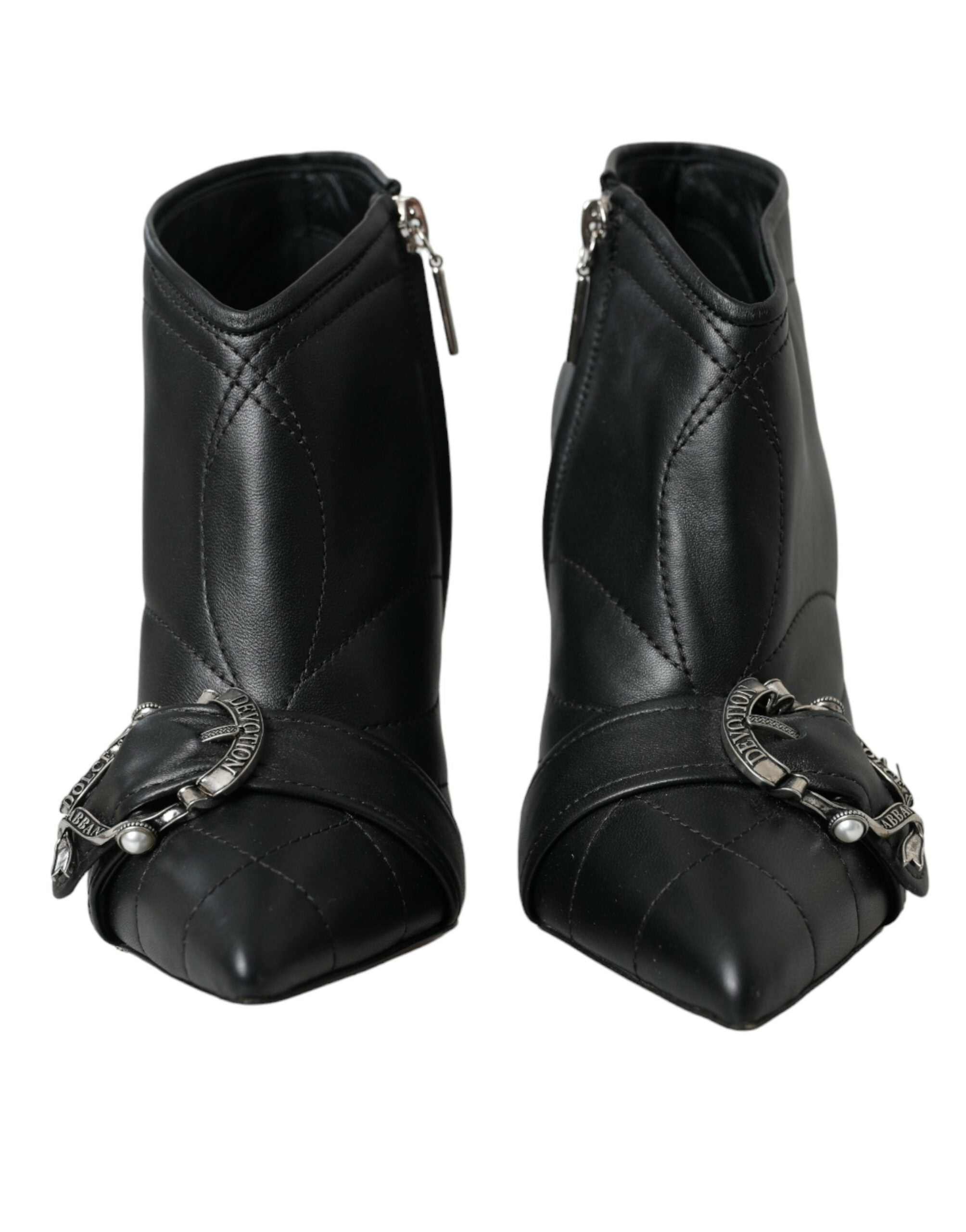 Dolce & Gabbana Black Devotion Quilted Buckled Boots Women's Shoes