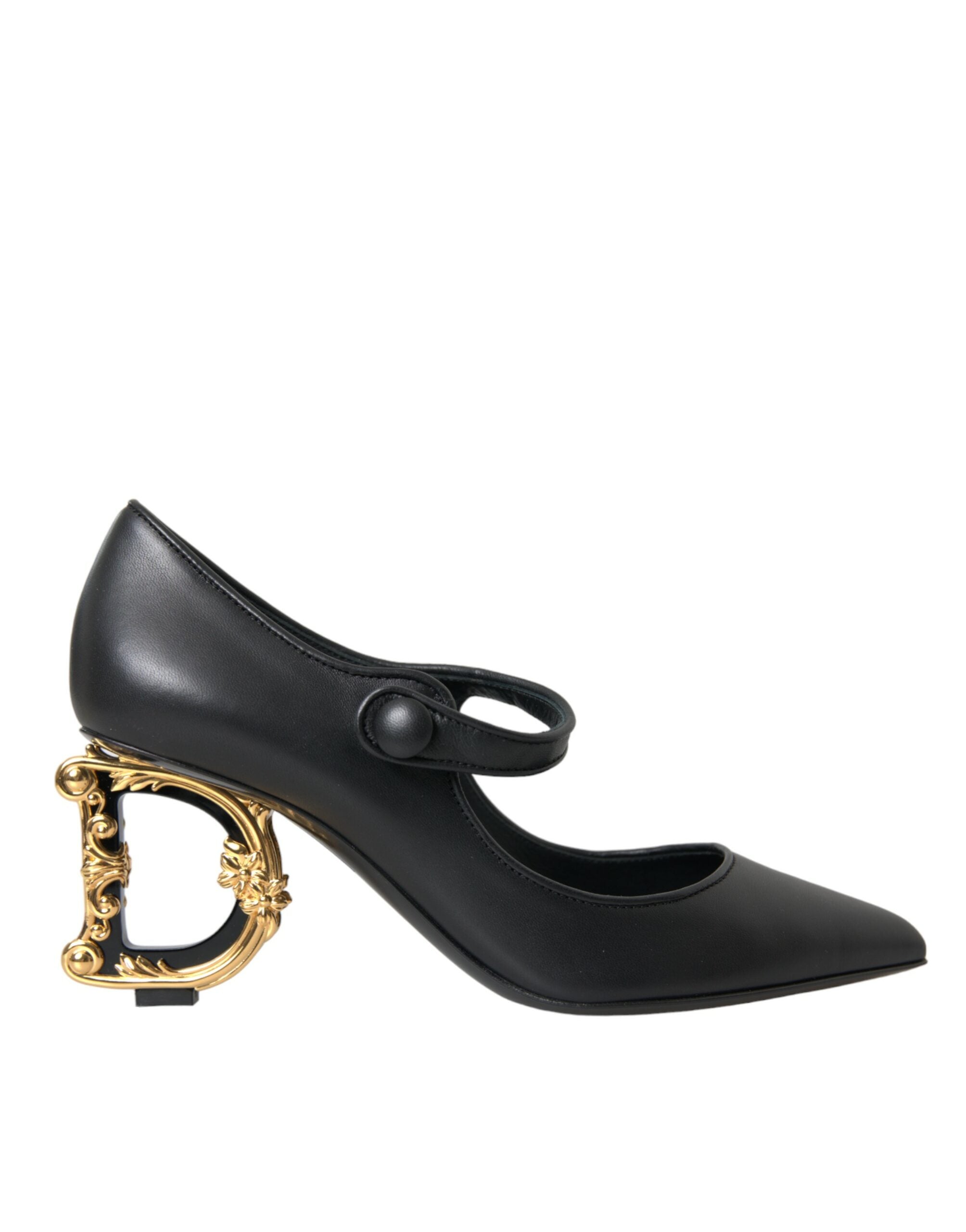 Dolce & Gabbana Black Leather Logo Heels Mary Janes Pumps Women's Shoes