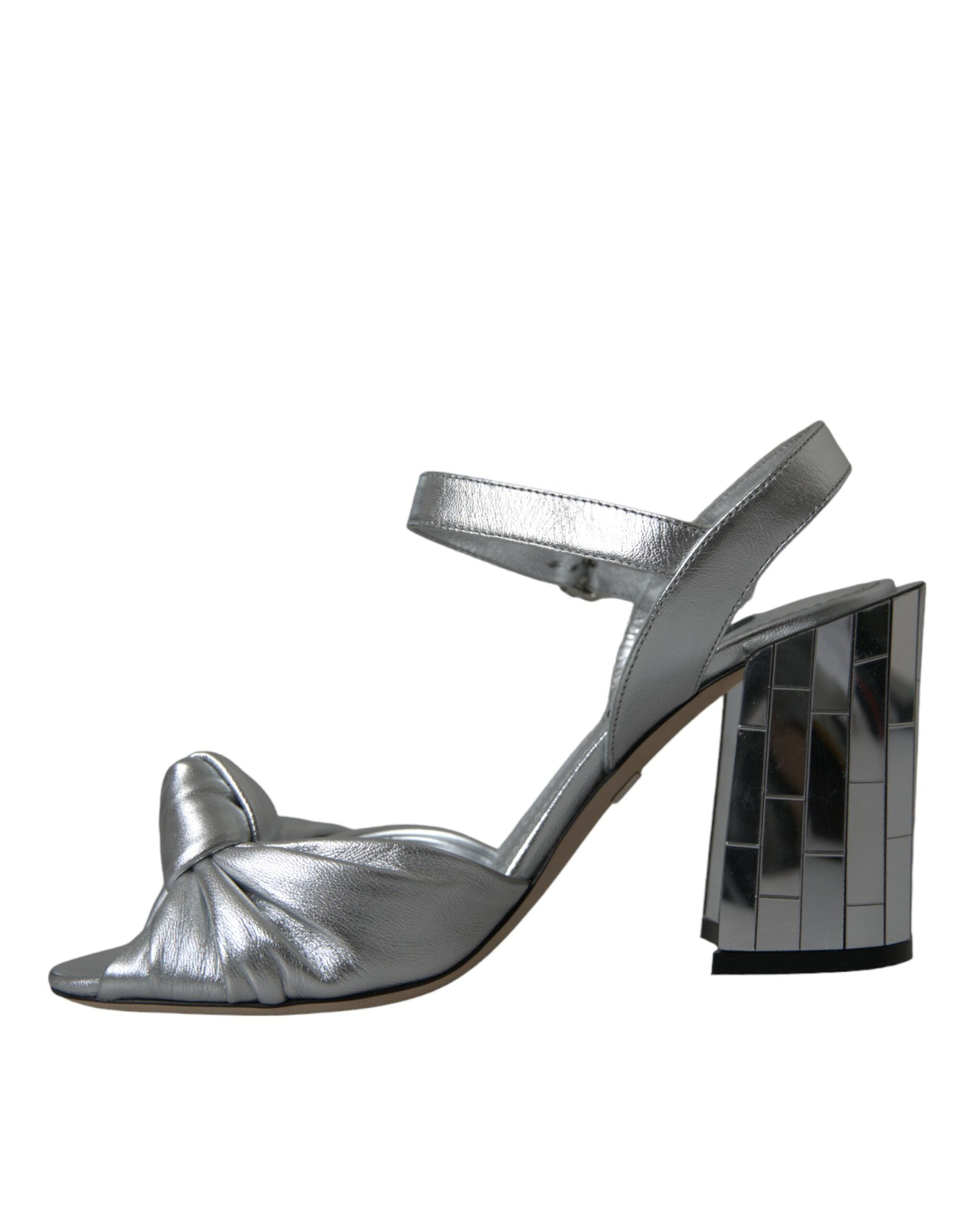 Dolce & Gabbana Silver Lambskin Leather Heels Sandals Women's Shoes