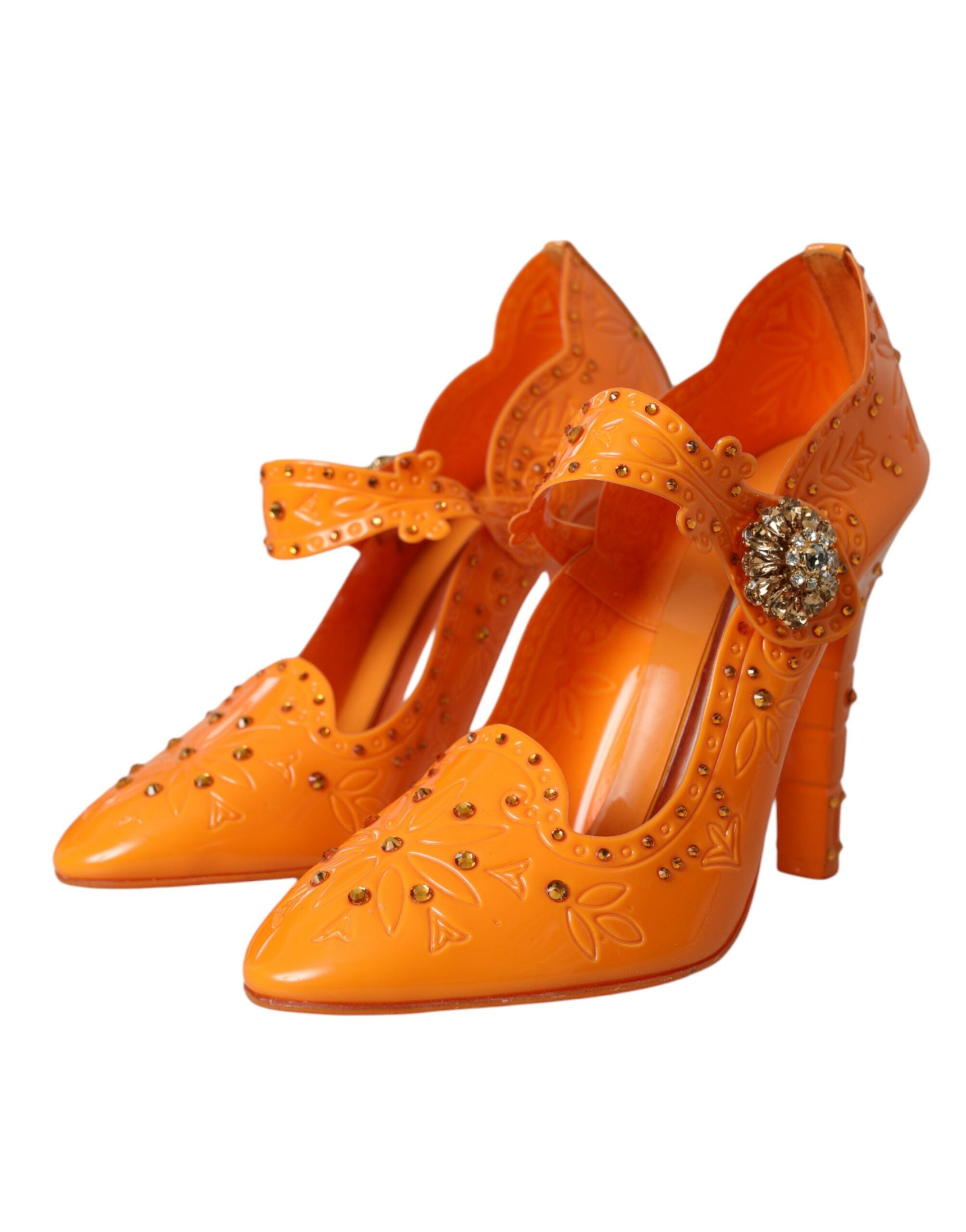 Dolce & Gabbana Orange CINDERELLA Floral Crystal Pumps Women's Shoes