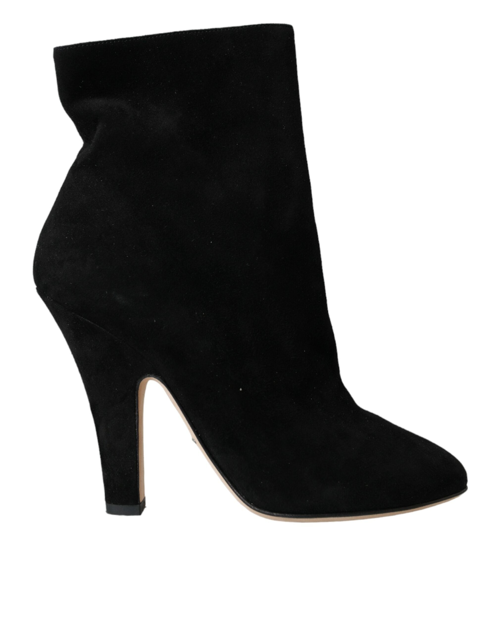 Dolce & Gabbana Black Suede Leather Ankle Heels Boots Women's Shoes