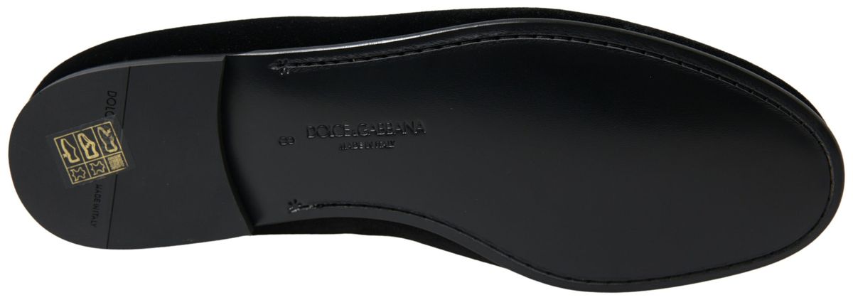 Dolce & Gabbana Elegant Velvet Black Loafers for Men's Men