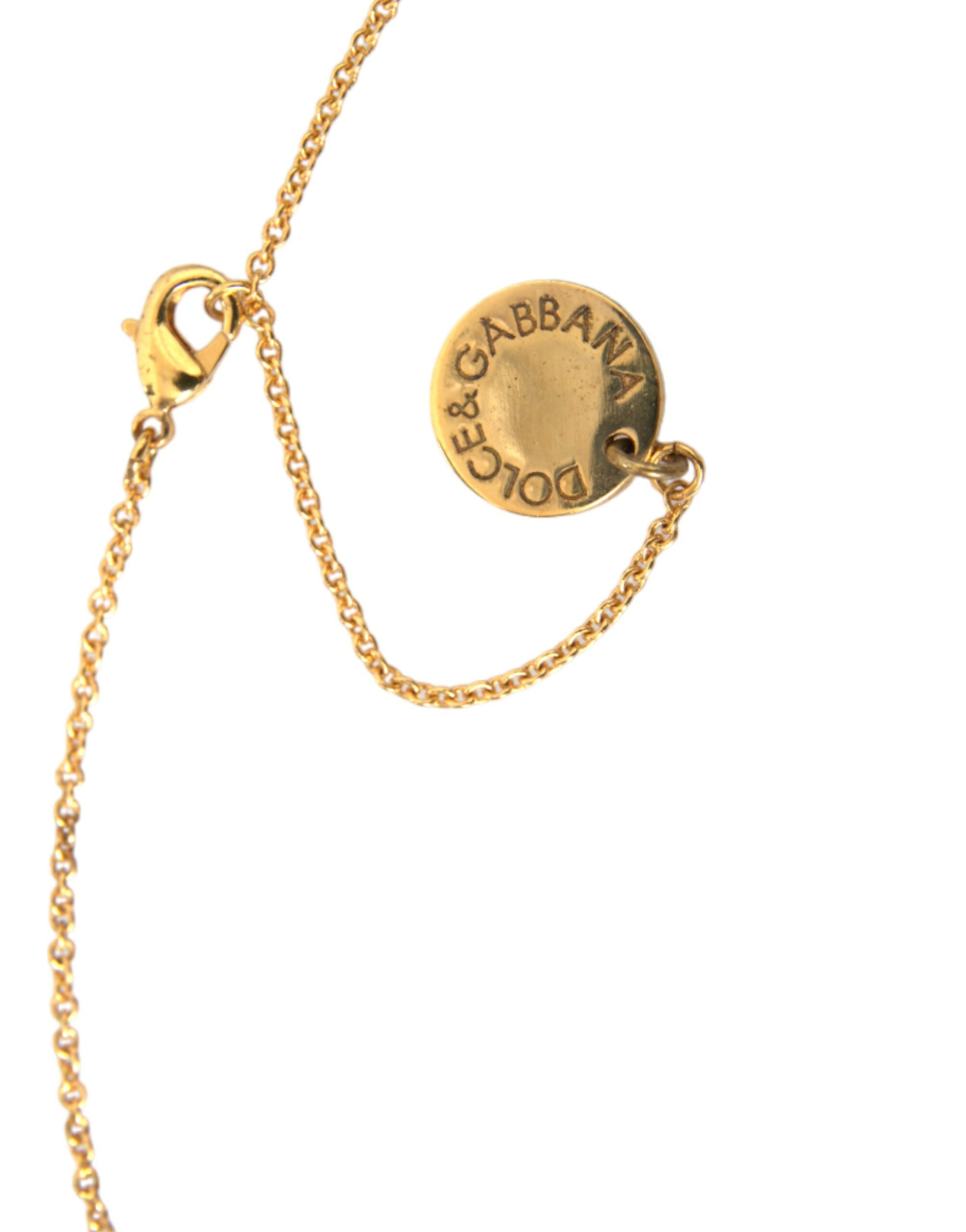 Dolce & Gabbana Gold Brass Chain Dog Heart Pendant Charm Women's Necklace