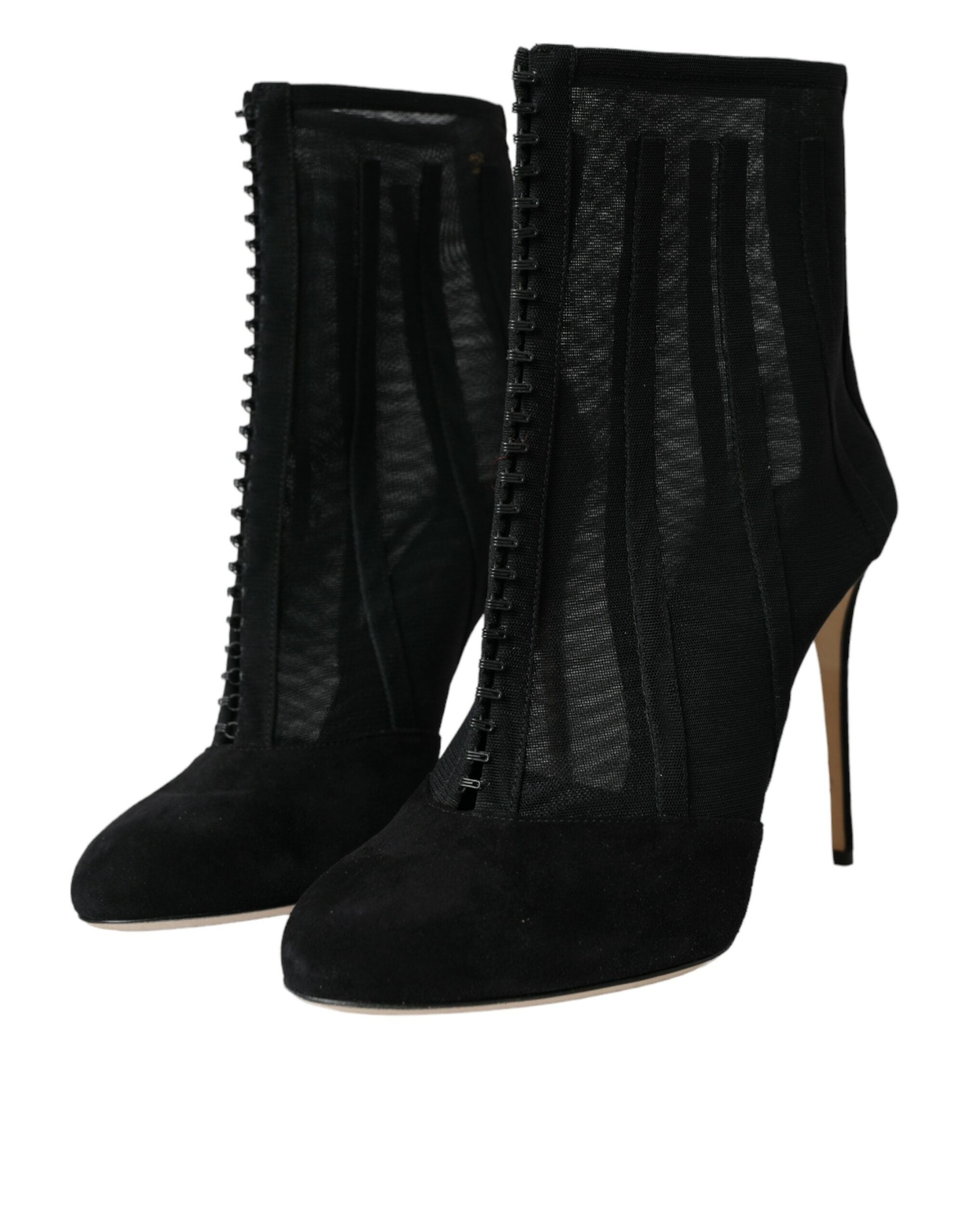 Dolce & Gabbana Black Mesh Stiletto Heels Ankle Boots Women's Shoes