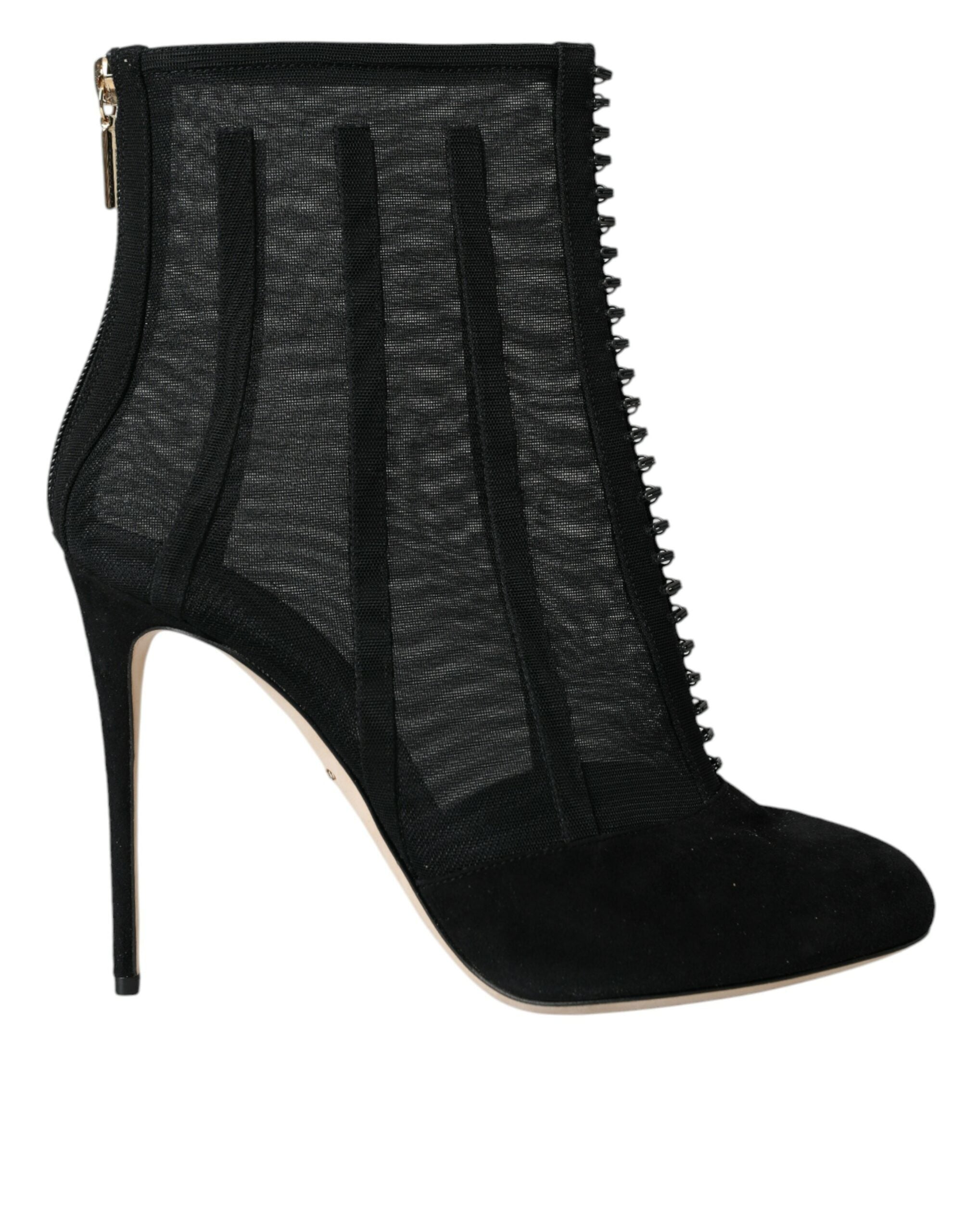 Dolce & Gabbana Black Mesh Stiletto Heels Ankle Boots Women's Shoes