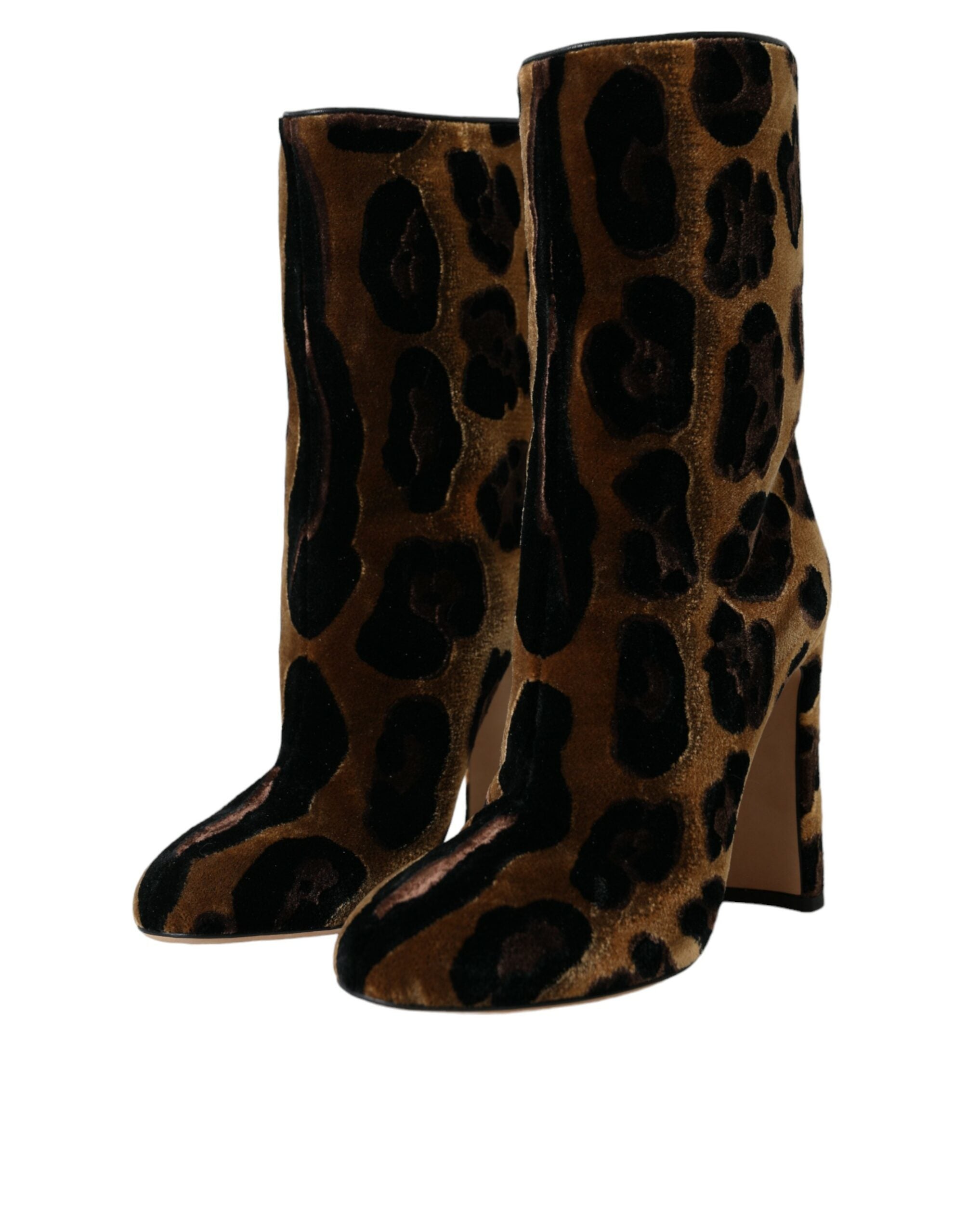 Dolce & Gabbana Brown Giraffe Leather Mid Calf Boots Women's Shoes