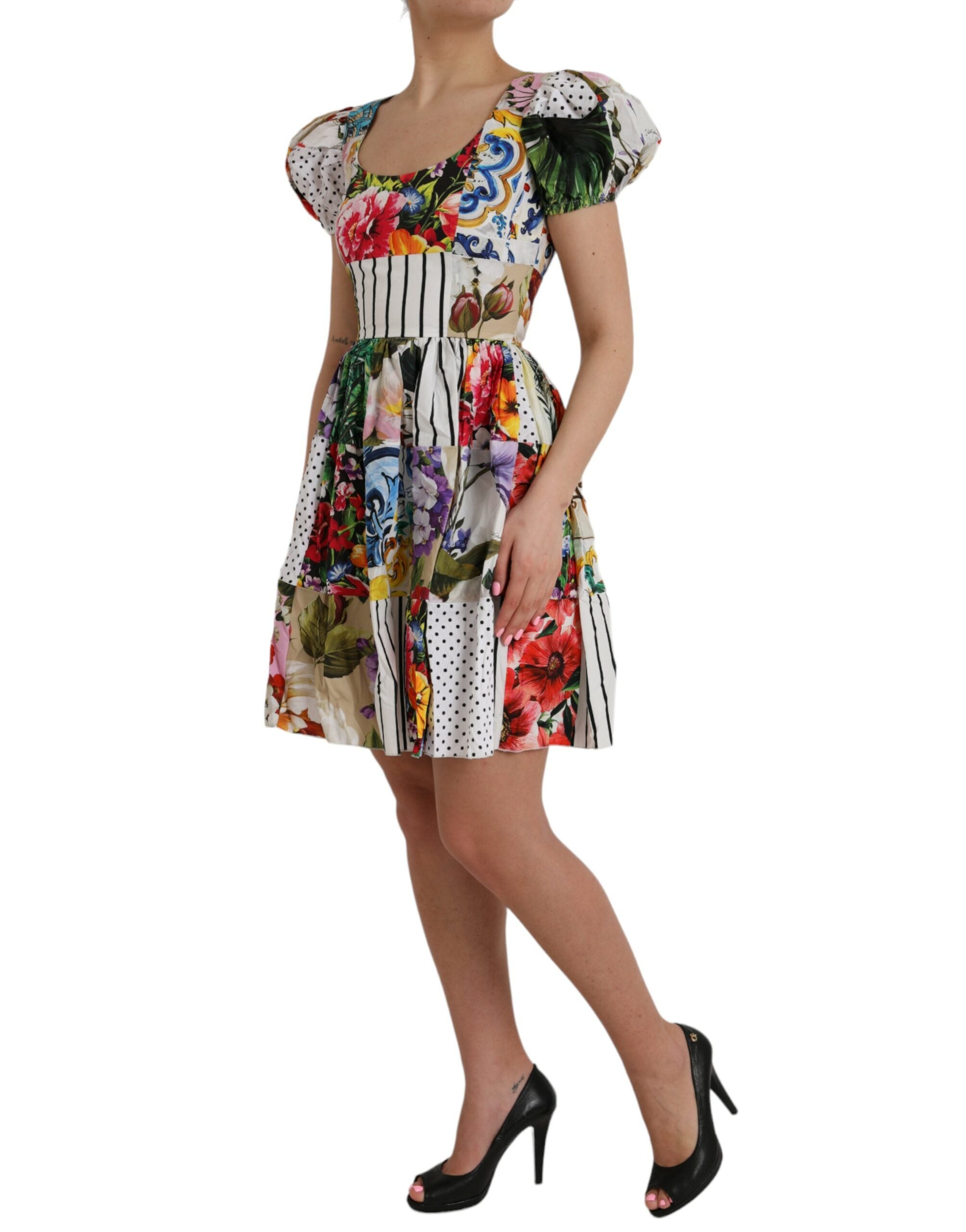 Dolce & Gabbana Multicolor Patchwork Cotton Aline Mini Women's Dress