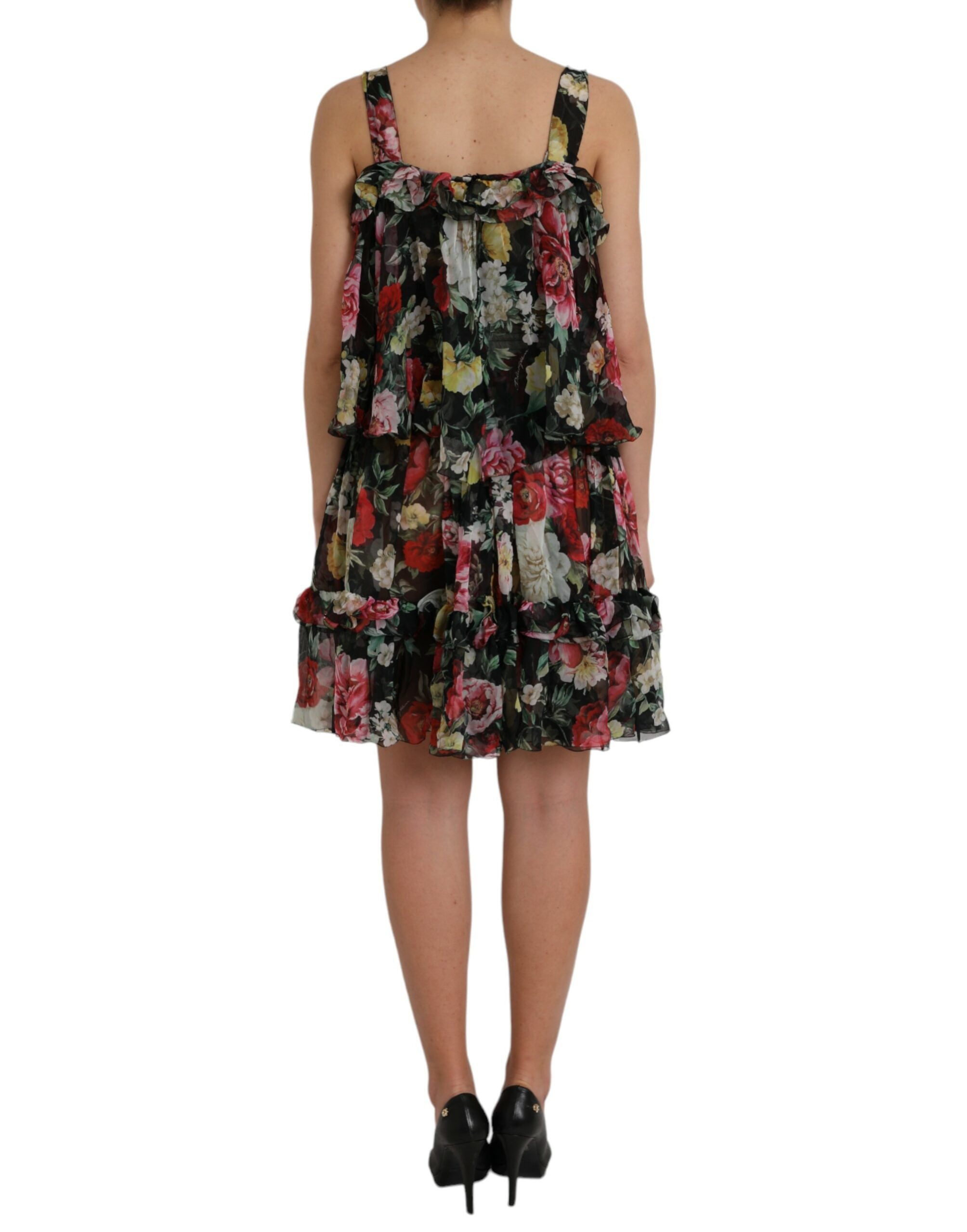 Dolce & Gabbana Black Floral Silk A-line Sleeveless Women's Dress