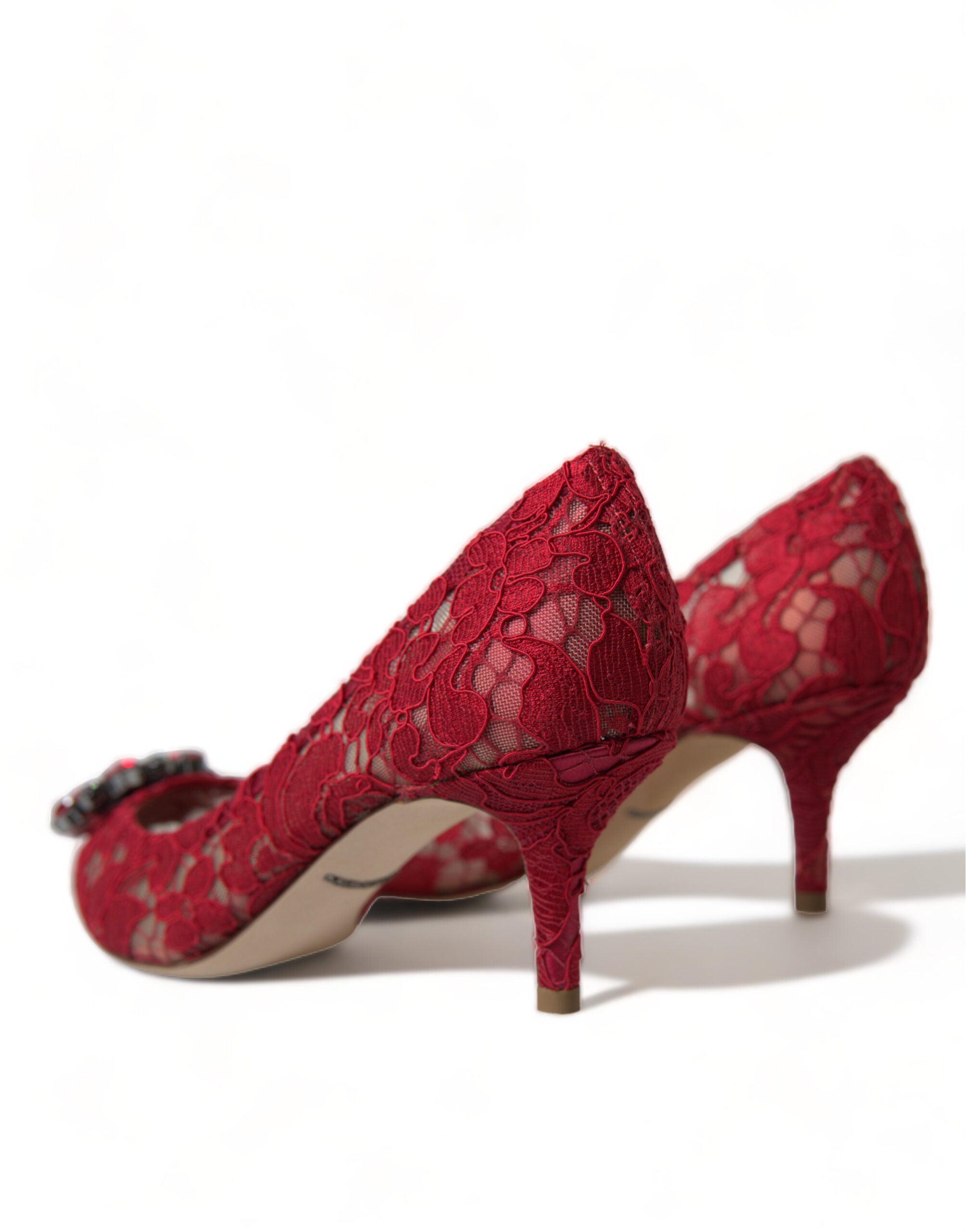 Dolce & Gabbana Radiant Red Lace Heels with Women's Crystals