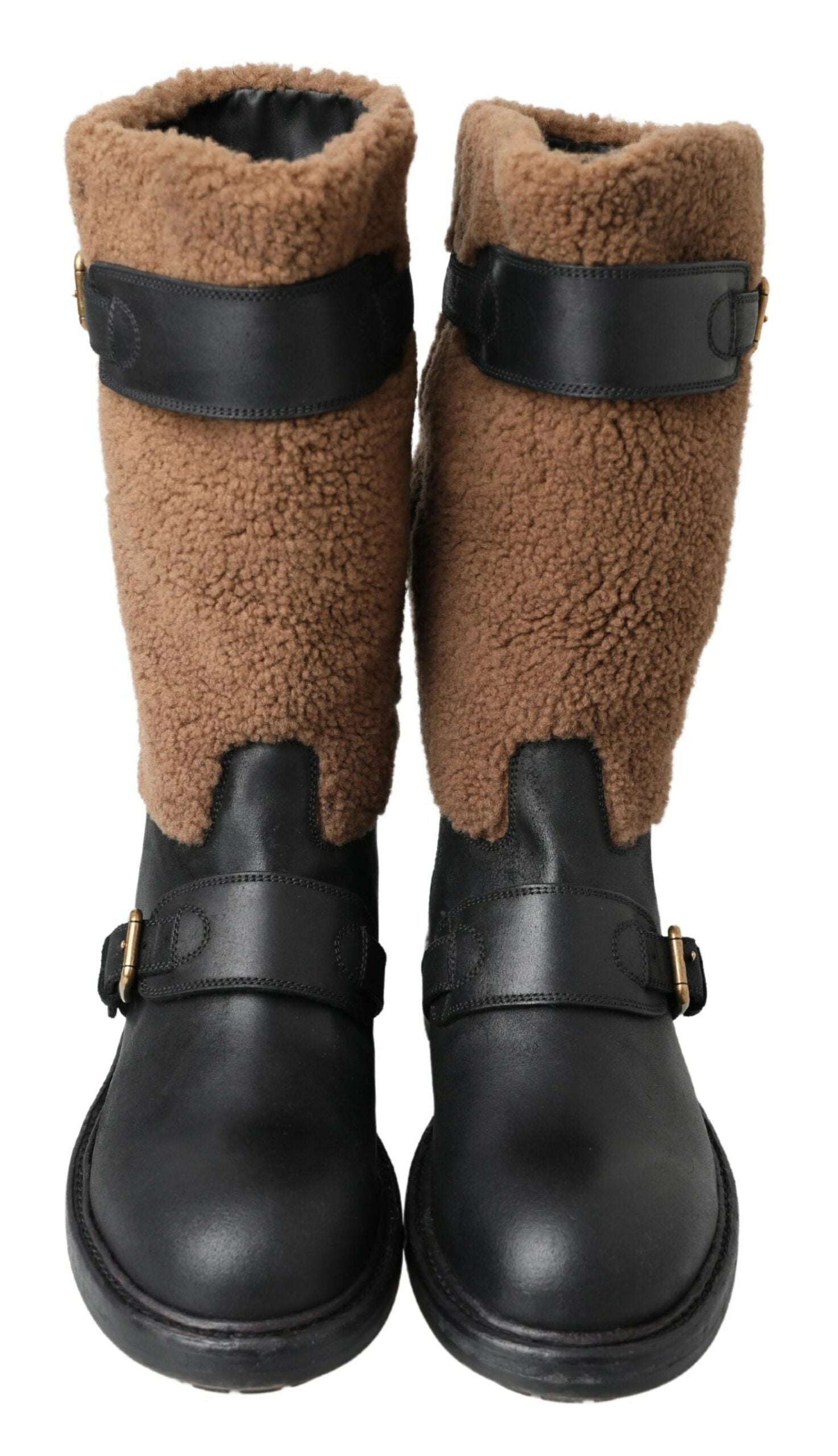 Dolce & Gabbana Black Shearling Leather Long Men's Boots