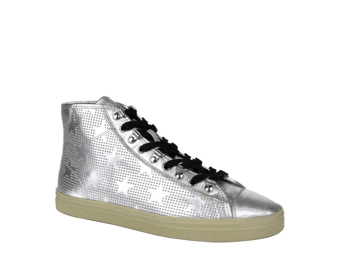 Saint Laurent Men's Silver Metallic Leather Hi Top Sneaker (42 EU / 9 US)