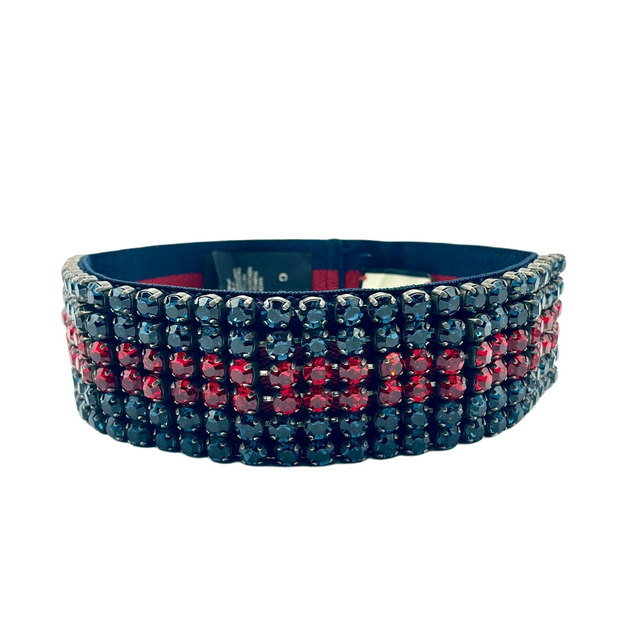Gucci Women's Blue/Red Web Elastic Headband with Crystals M/57