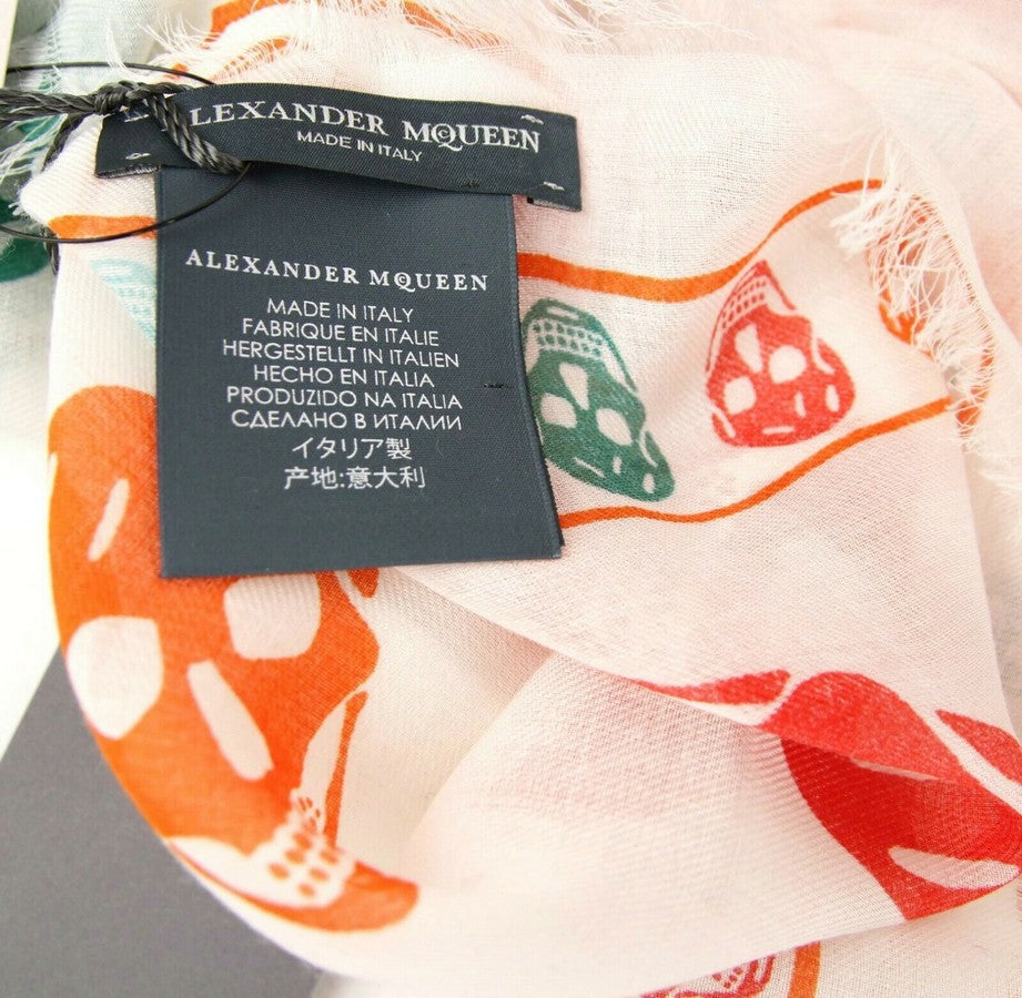 Alexander McQueen Women's Ivory / Orange Shawl With Multiskull Box Print