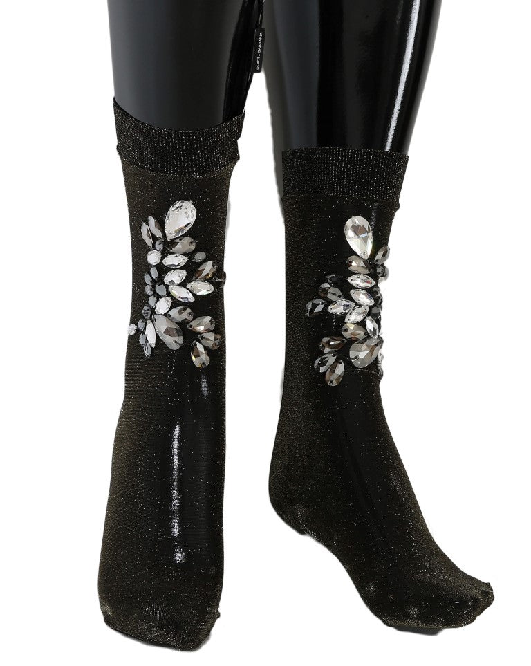 Dolce & Gabbana Crystal-Embellished Black Mid-Calf Women's Stockings