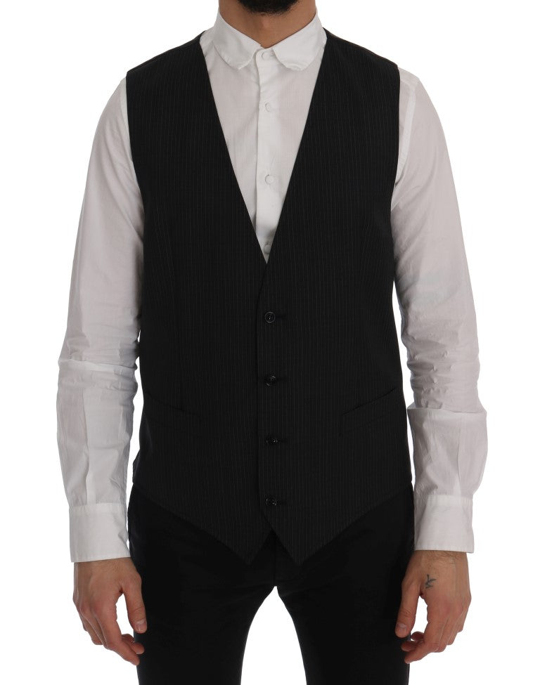 Dolce & Gabbana Elegant Gray Striped Wool Blend Men's Vest