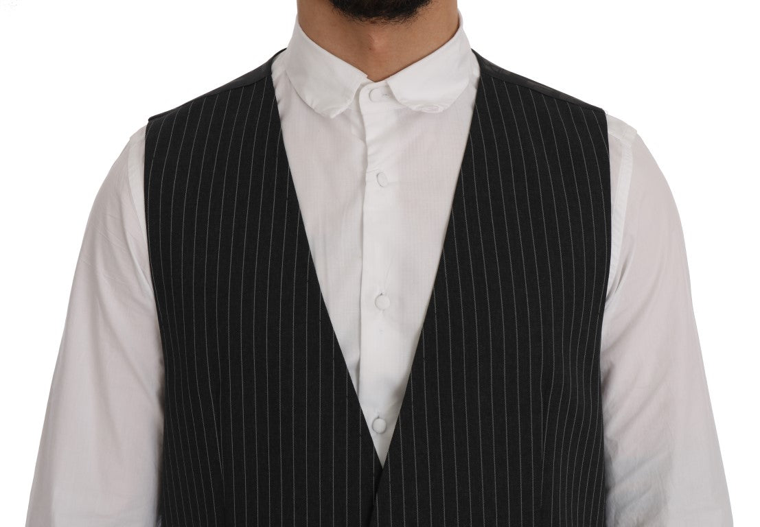 Dolce & Gabbana Elegant Gray Striped Vest Men's Waistcoat