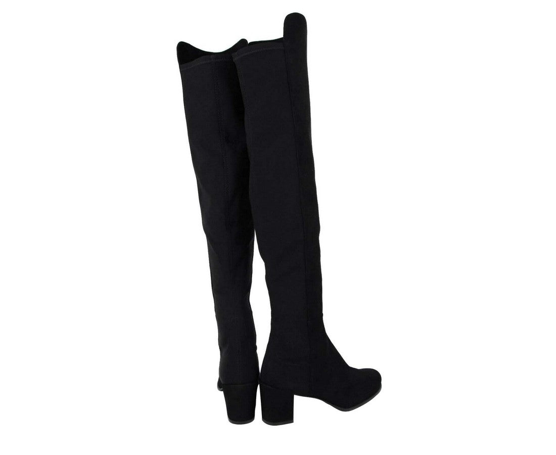 Stuart Weitzman Women's Mid Black Suede With Elastic Back Knee Boot5