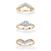 PalmBeach Jewelry Yellow Gold-plated Sterling Silver Round Genuine Diamond Crown Bridal Ring Set (1/5 cttw, I Color, I3 Clarity) Sizes 5-10