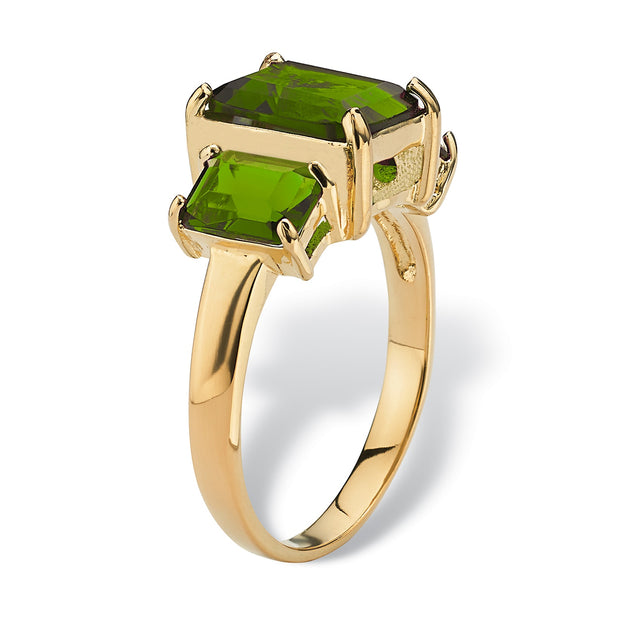 PalmBeach Jewelry Yellow Gold-plated Emerald Cut Simulated Birthstone 3 Stone Ring Sizes 5-10-August-Peridot