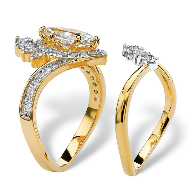 PalmBeach Jewelry Yellow Gold-plated Marquise Cut Cubic Zirconia Bridal Ring Set Sizes 6-9