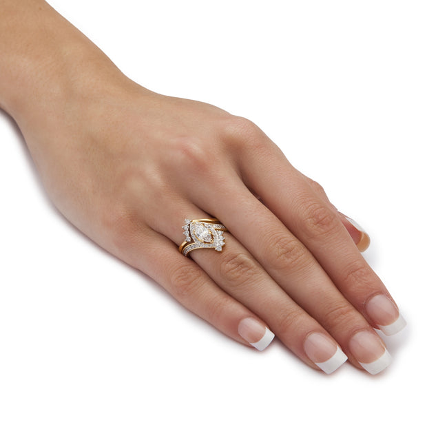 PalmBeach Jewelry Yellow Gold-plated Marquise Cut Cubic Zirconia Bridal Ring Set Sizes 6-9