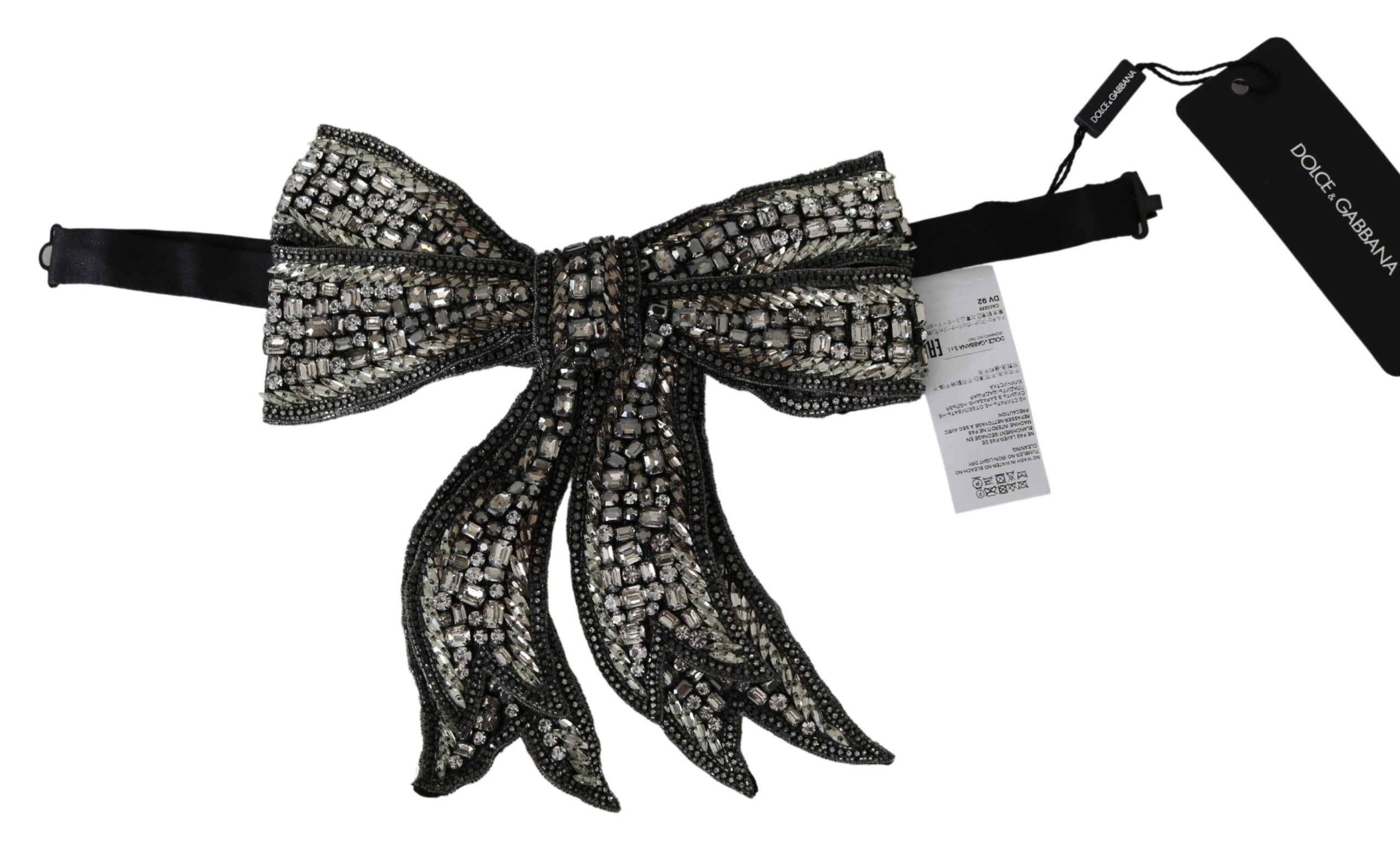 Dolce  Gabbana Silver Crystal Beaded Sequined 100% Silk Catwalk Necklace Bowtie24