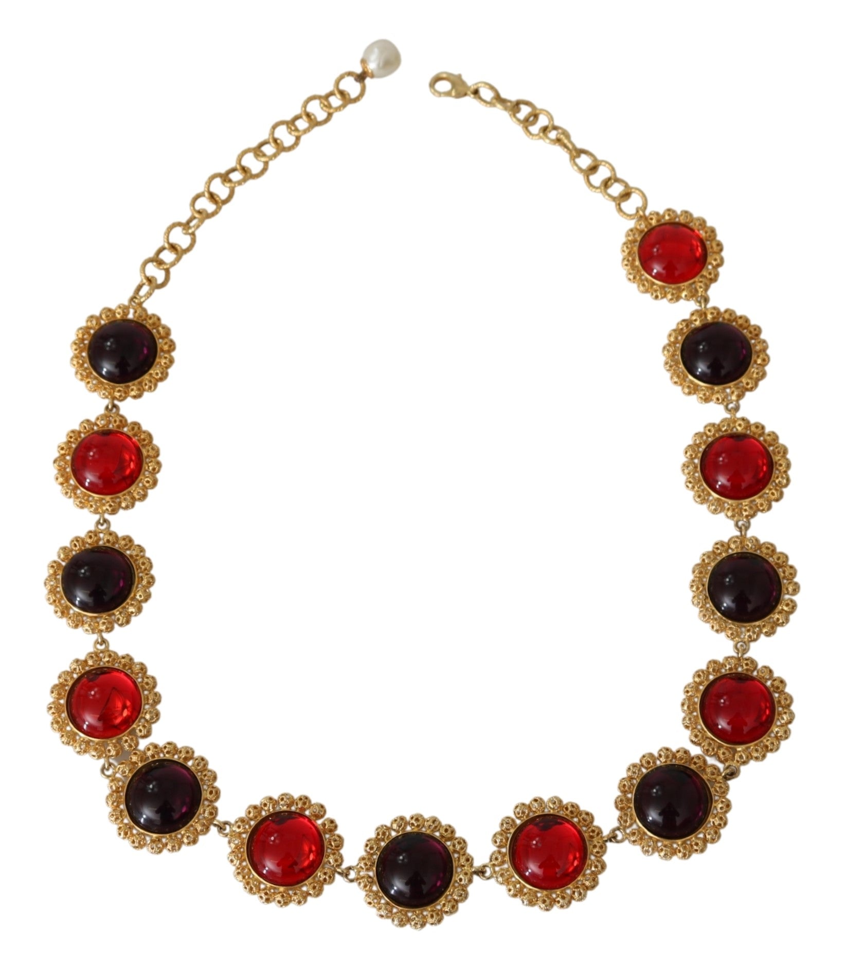 Dolce  Gabbana Red Purple Crystal Floral Chain Statement Gold Brass Necklace18