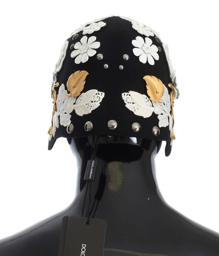 Dolce & Gabbana  Black Floral Applique Beanie