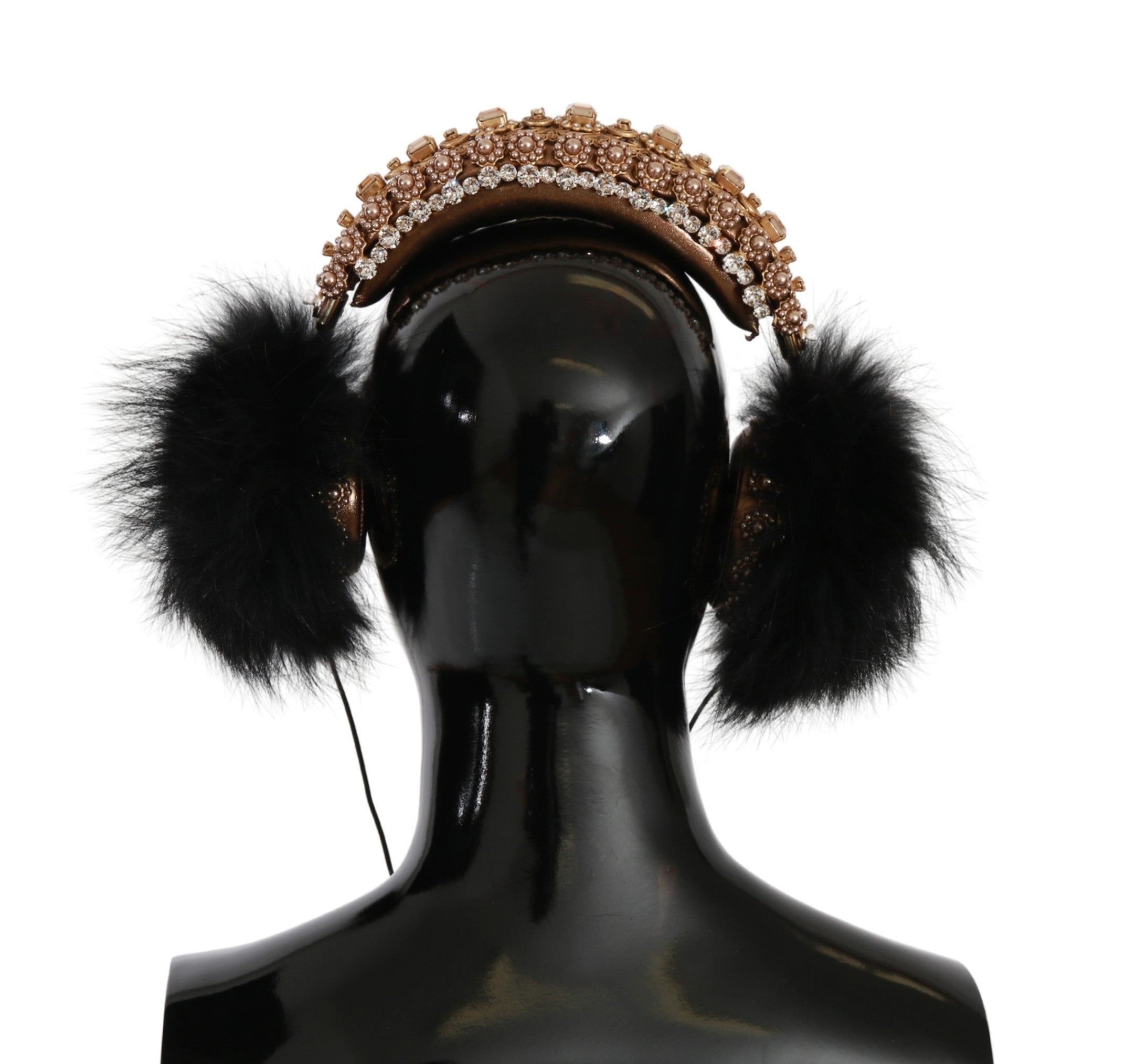 Dolce  Gabbana Gold Black Crystal Fur Headset Audio Headphones16