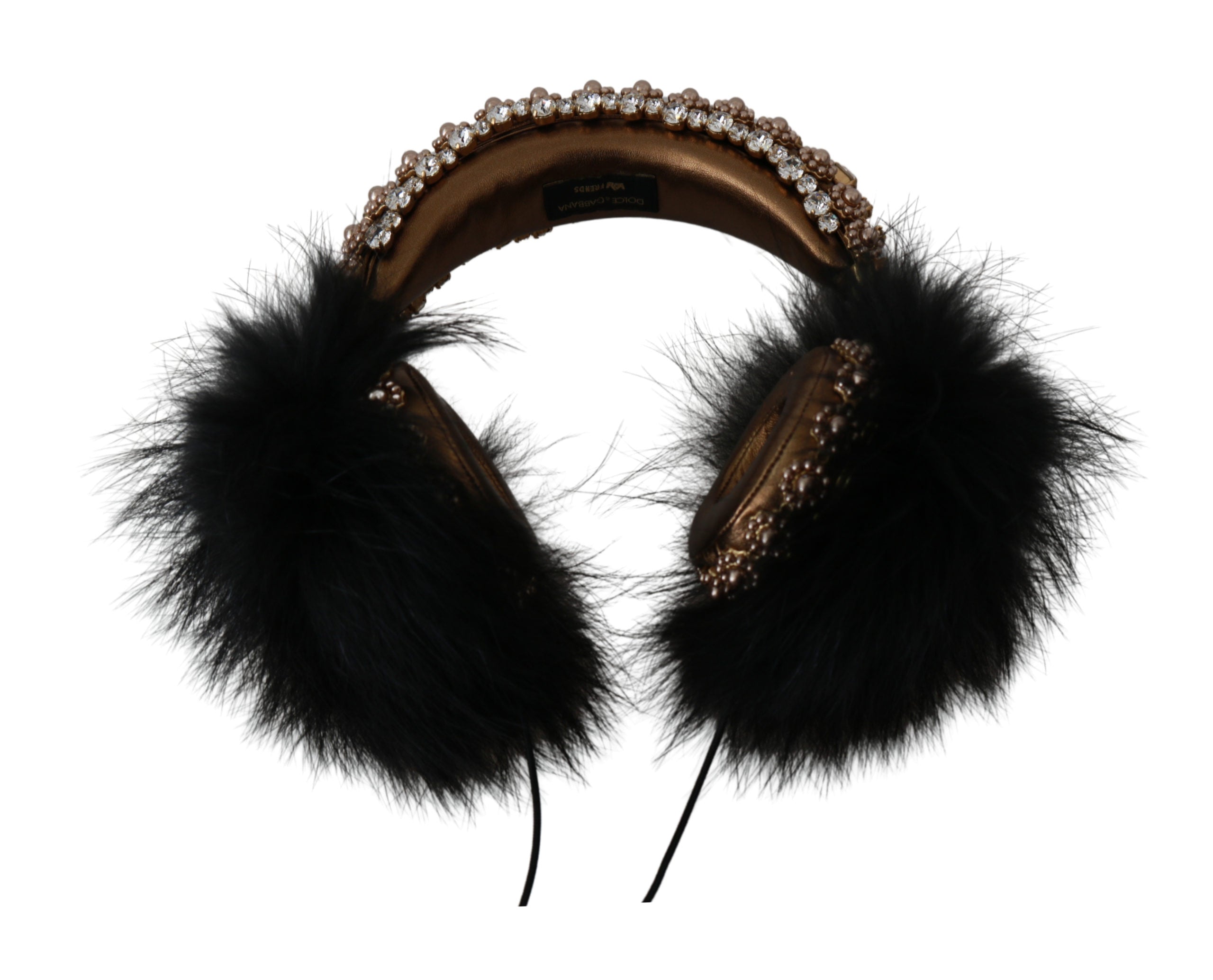 Dolce  Gabbana Gold Black Crystal Fur Headset Audio Headphones18