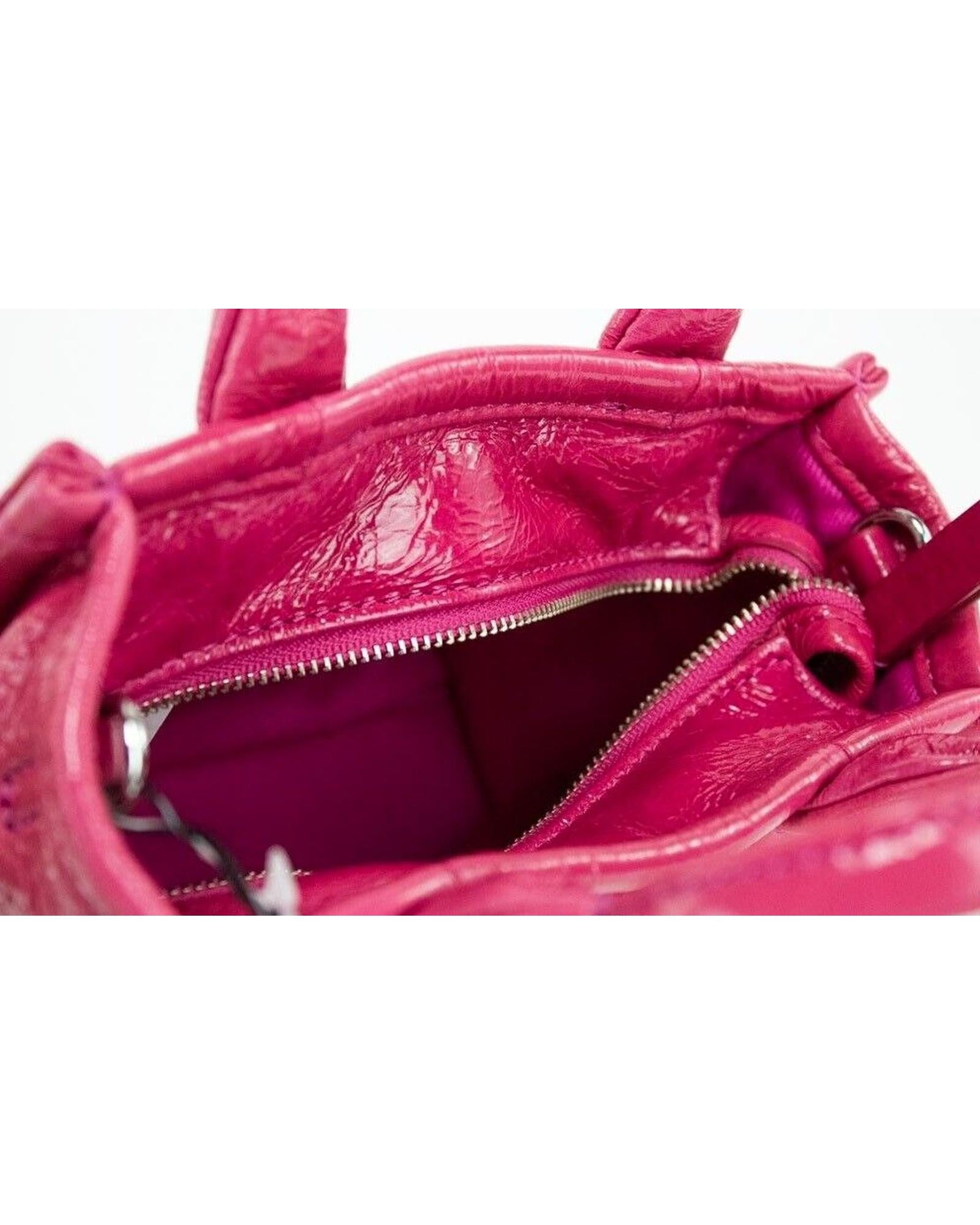 Marc Jacobs Shiny Crinkle Micro Tote Magenta Leather Crossbody Bag3