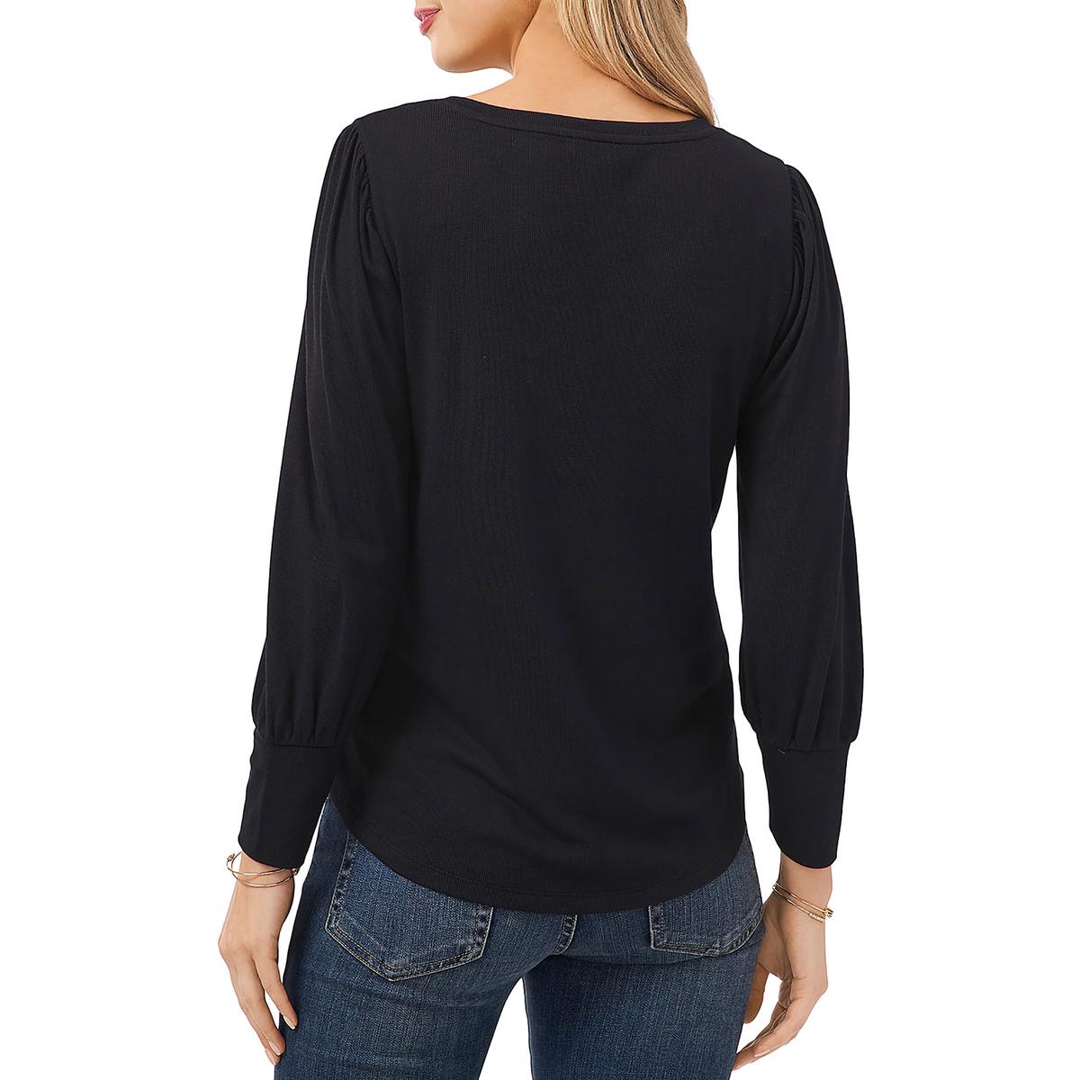 Womens Ribbed V-Neck Pullover Top