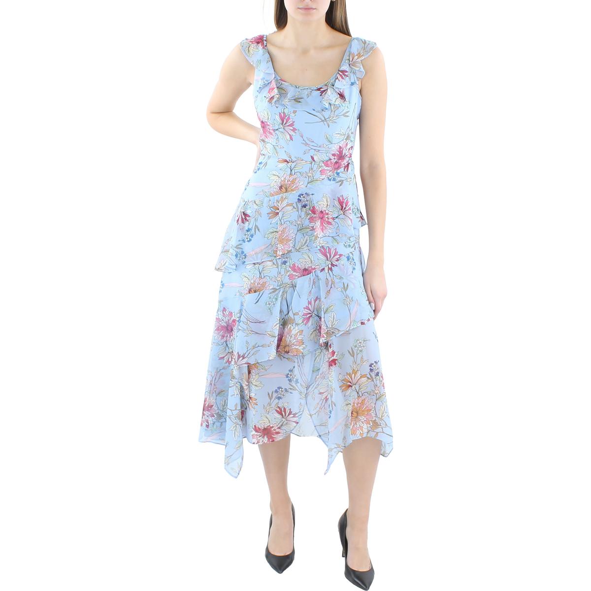 Womens Floral Tiered Midi Dress