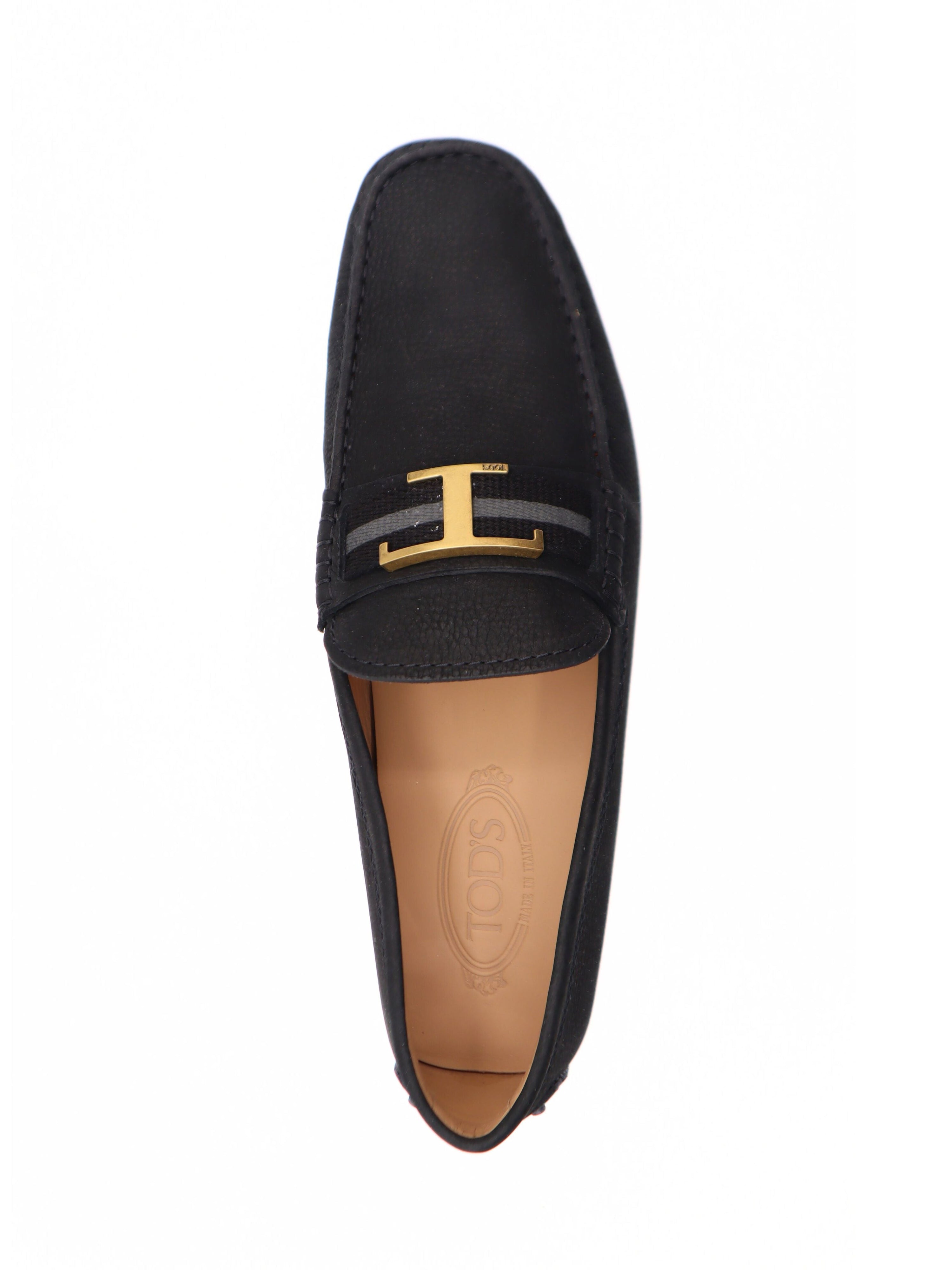 Tods Mens Black Suede Gommino Driver Shoe with Gold T Strap2