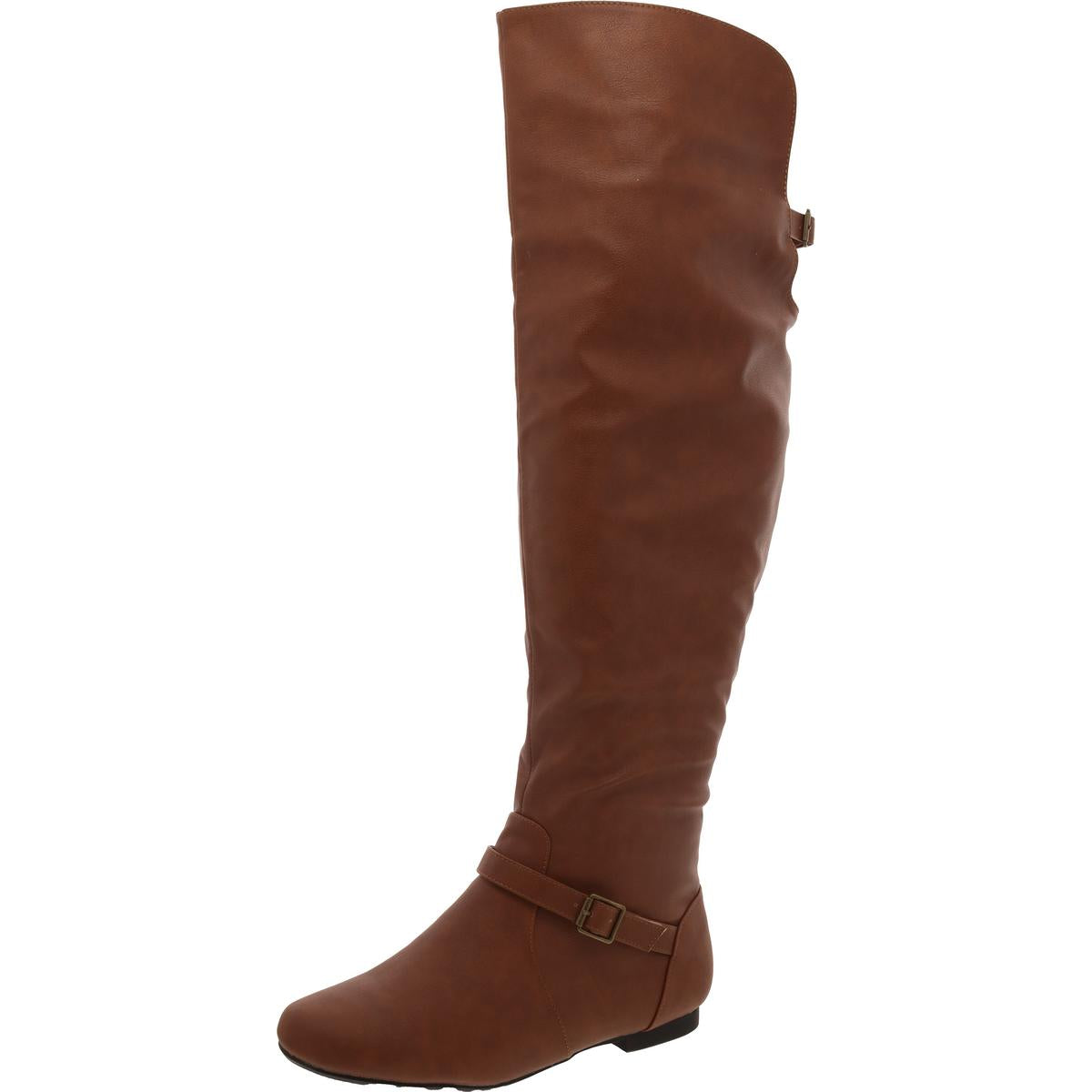 Womens Faux Leather Buckle Over-The-Knee Boots