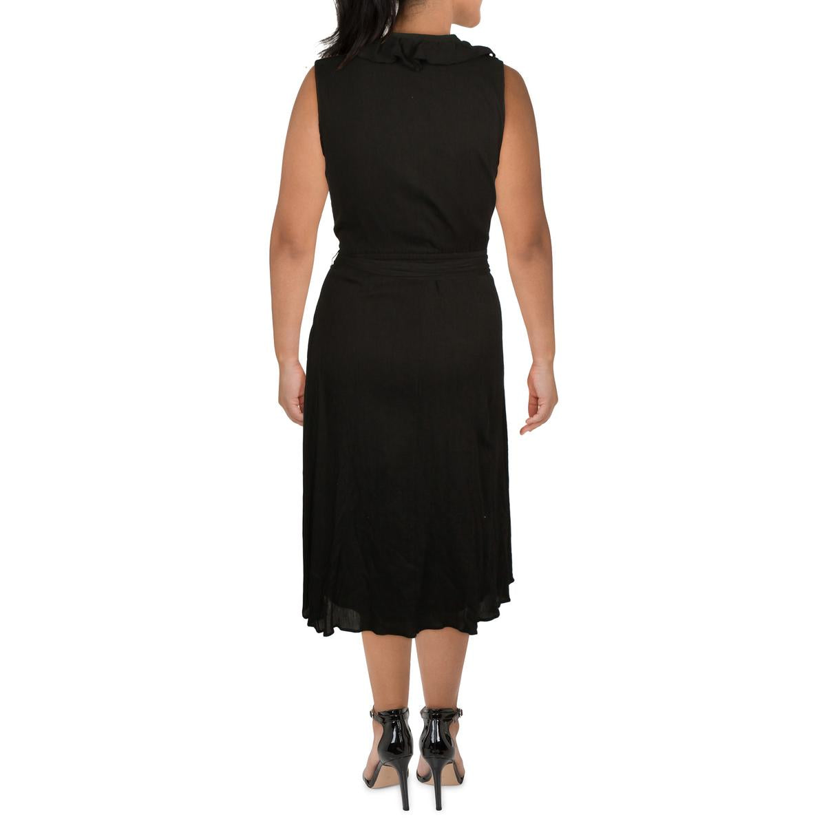 Womens Ruffle Trim Cotton Midi Dress