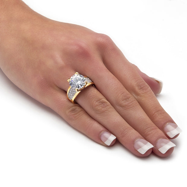 PalmBeach Jewelry Yellow Gold-plated Round Cubic Zirconia Bridge Engagement Ring Sizes 5-10