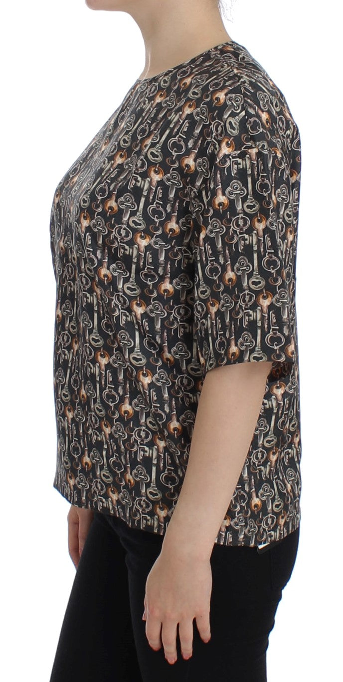 Dolce & Gabbana Enchanted Sicily Silk Blouse with Medieval Keys Women's Print4