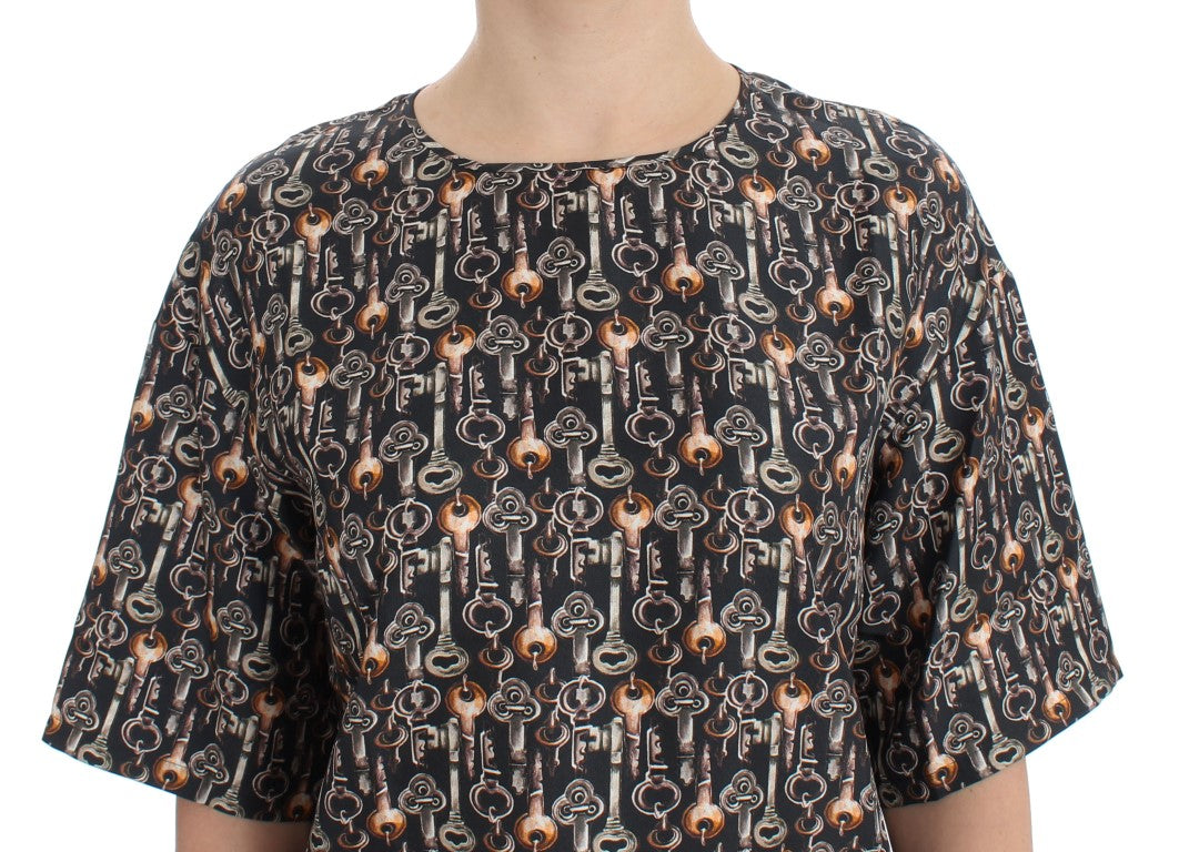 Dolce & Gabbana Enchanted Sicily Silk Blouse with Medieval Keys Women's Print10