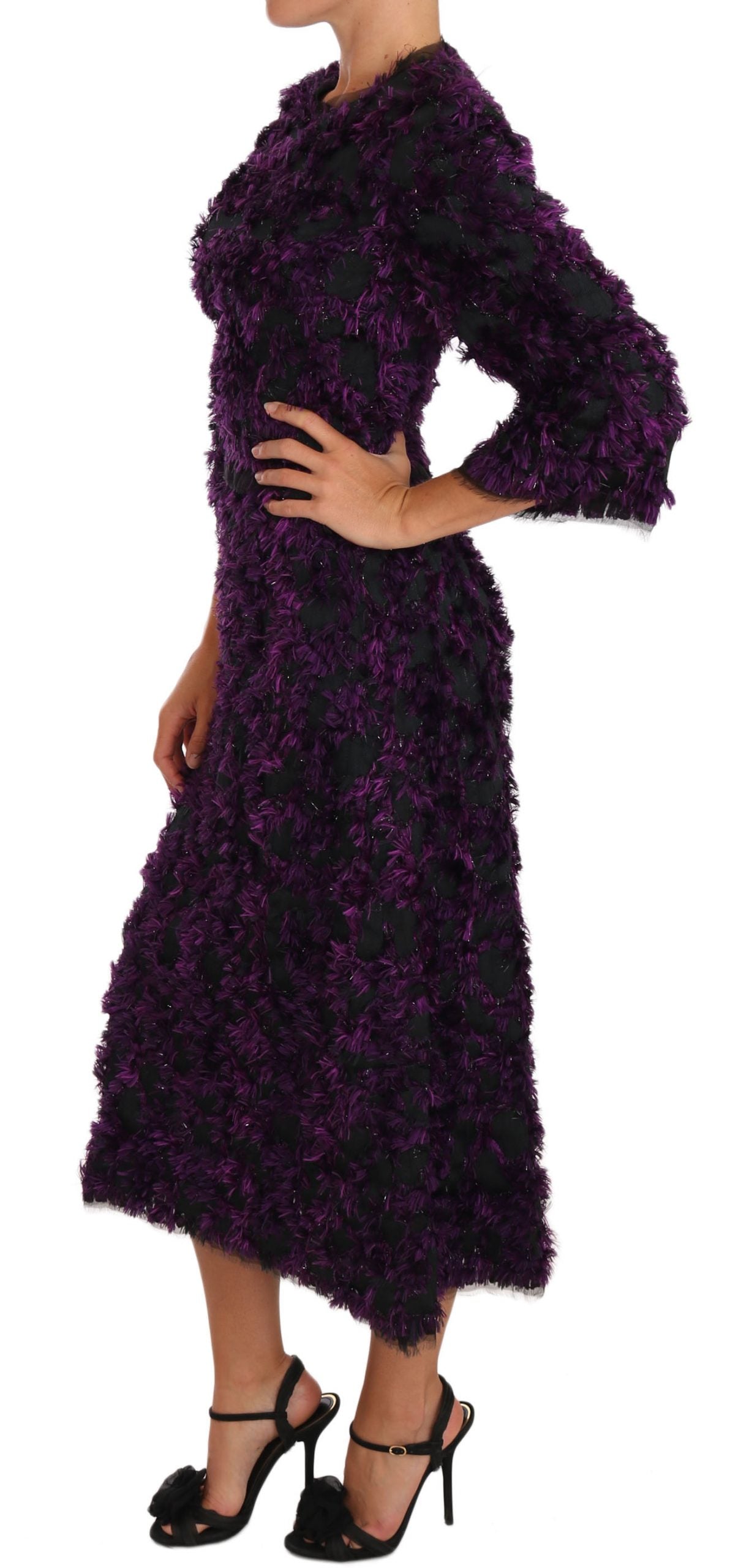 Dolce & Gabbana Elegant Fringe Sheath Dress in Purple & Women's Black