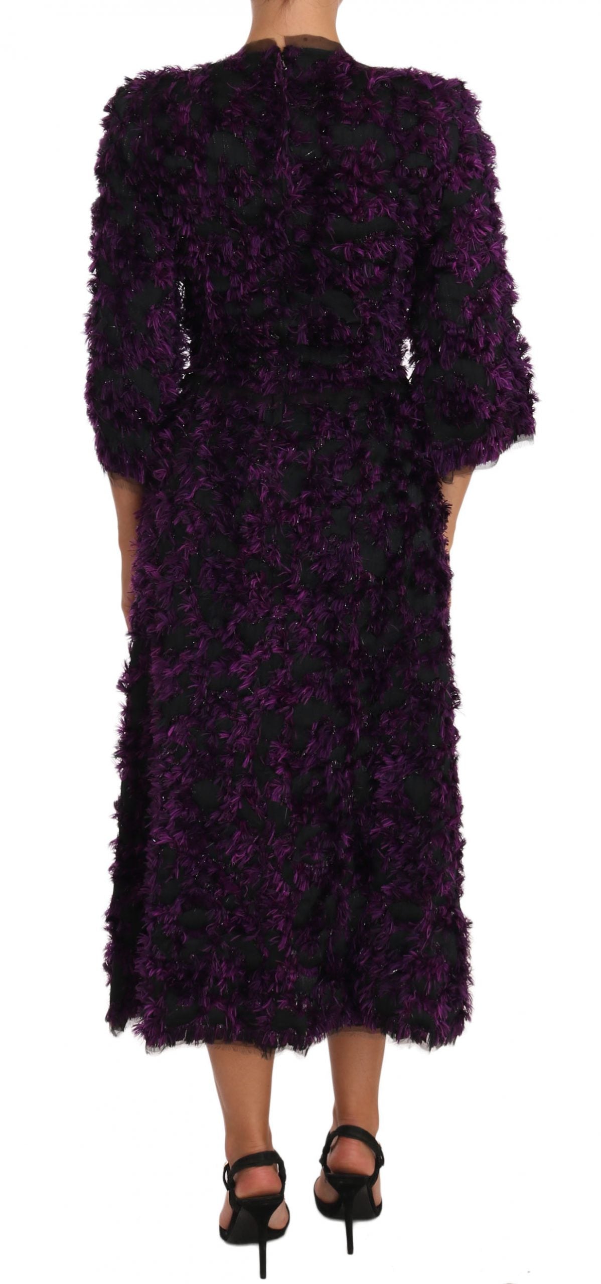 Dolce & Gabbana Elegant Fringe Sheath Dress in Purple & Women's Black