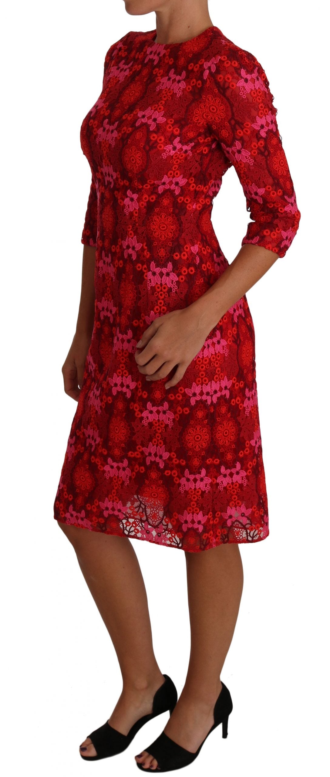 Dolce & Gabbana Elegant Floral Crochet Knee-Length Women's Dress